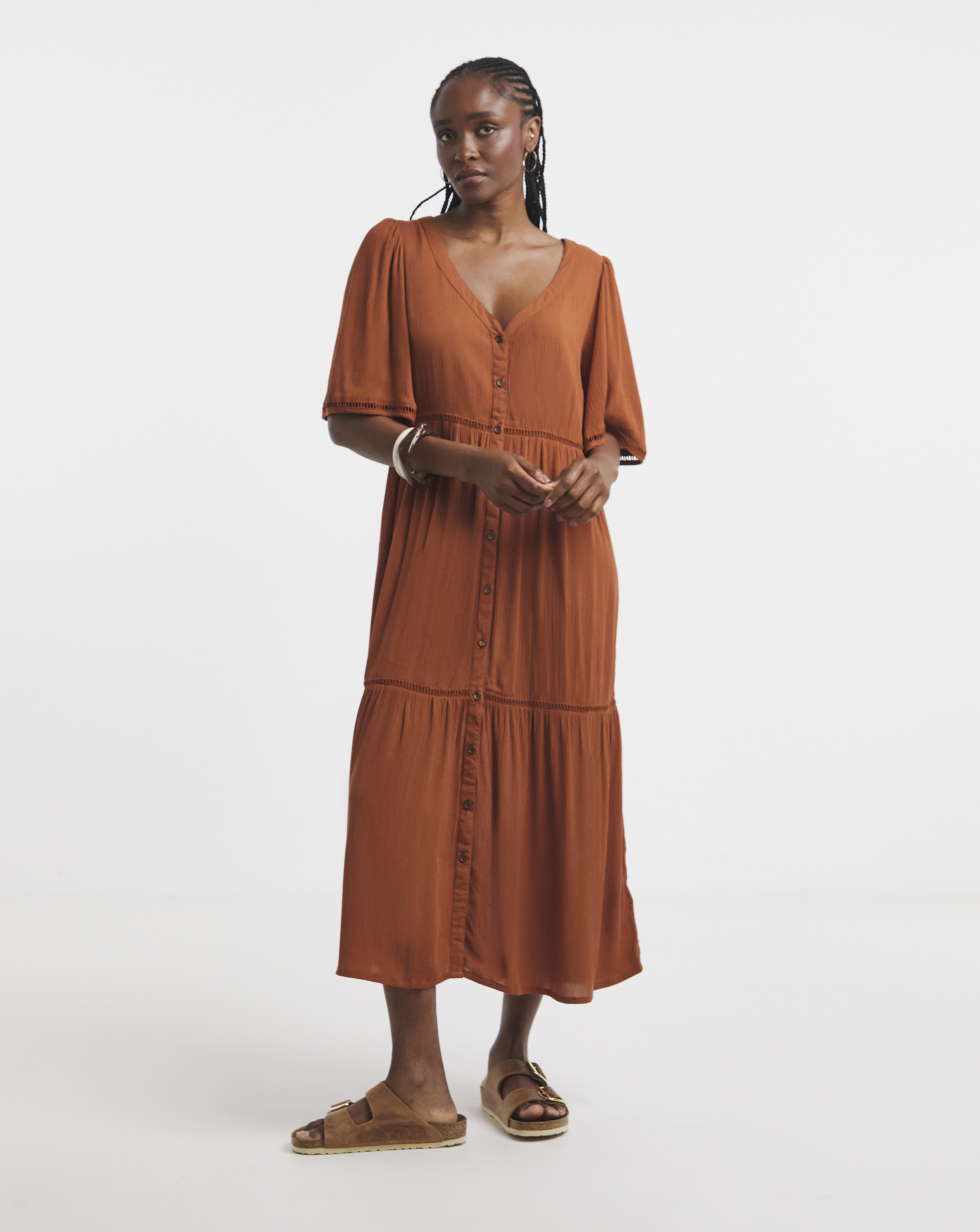 Simply Be - Women's Rust Crinkle Tiered Maxi Dress - Size 10 - Rust