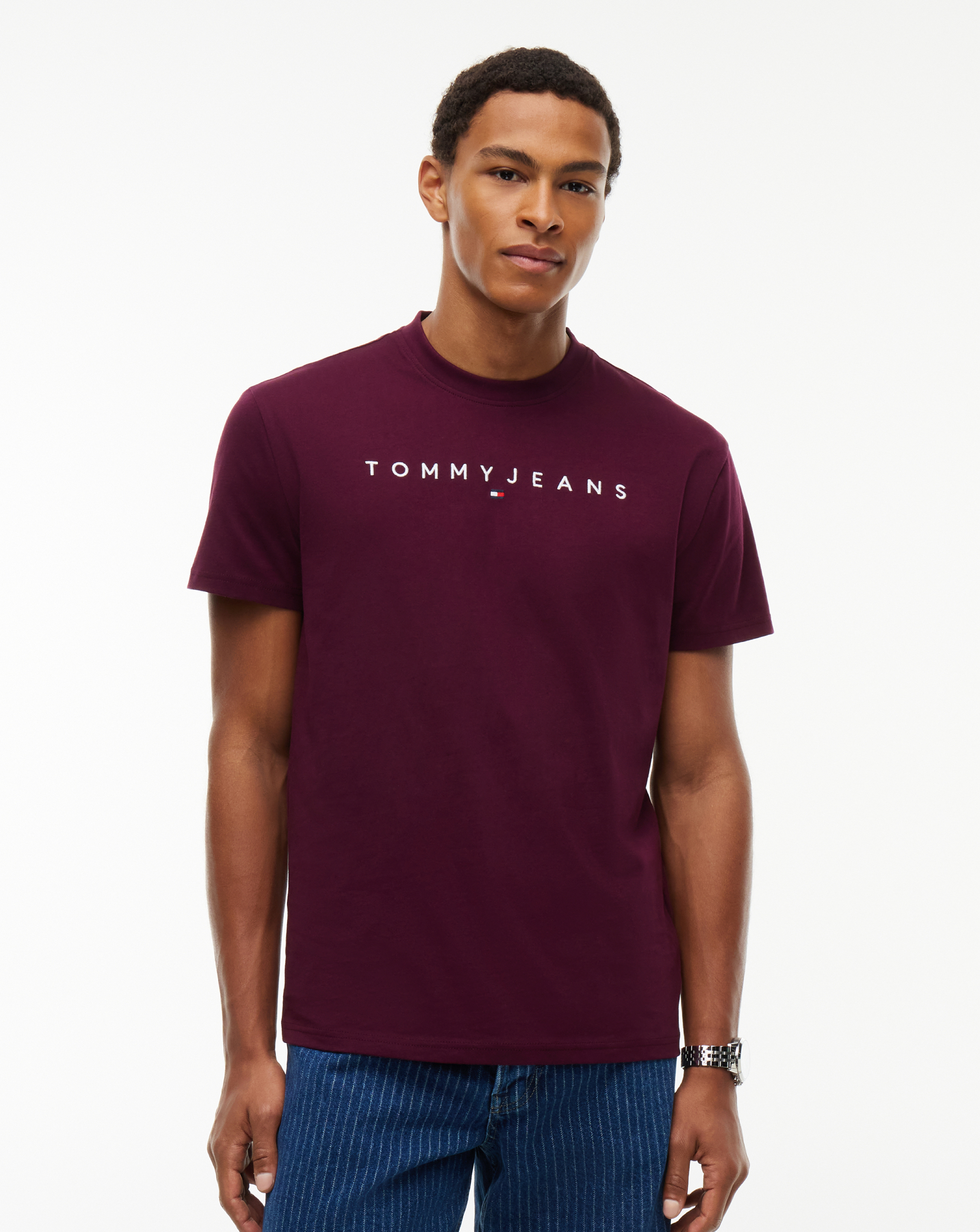 Tommy Jeans Linear Logo T-Shirt - Berry