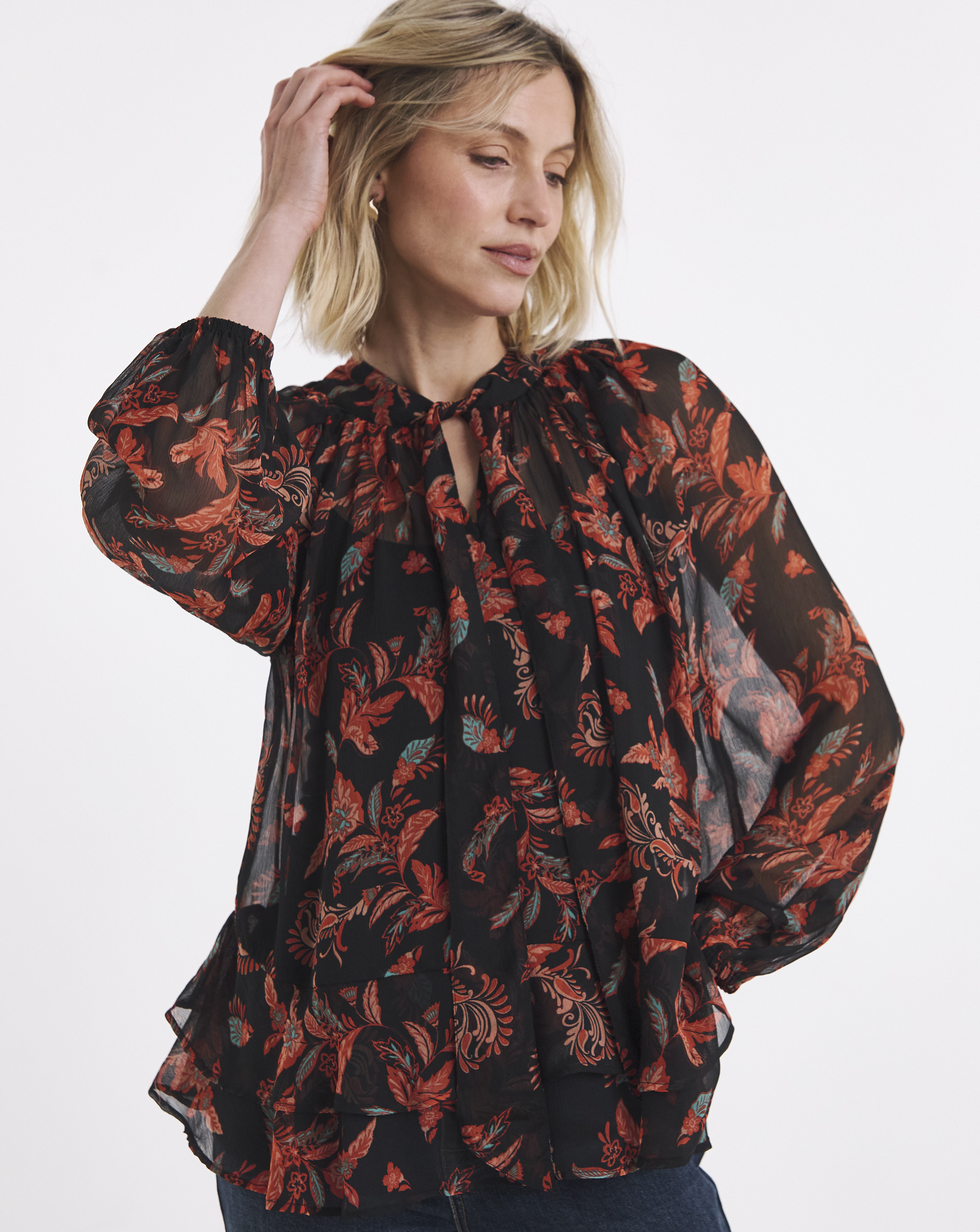 Paisley Print Tie Neck Georgette Blouse