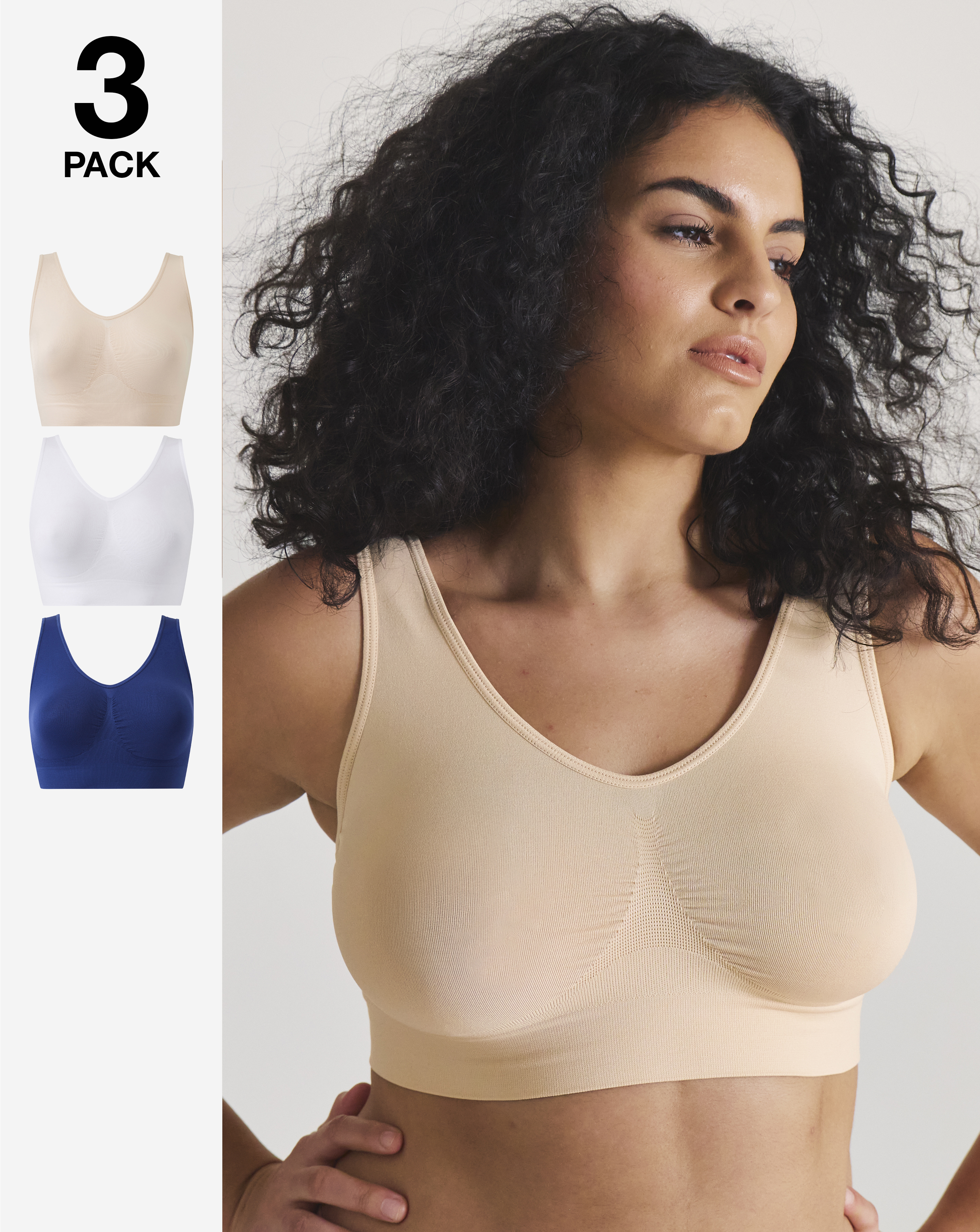 3 Pack Navy/Blush/White Comfort Tops A-D