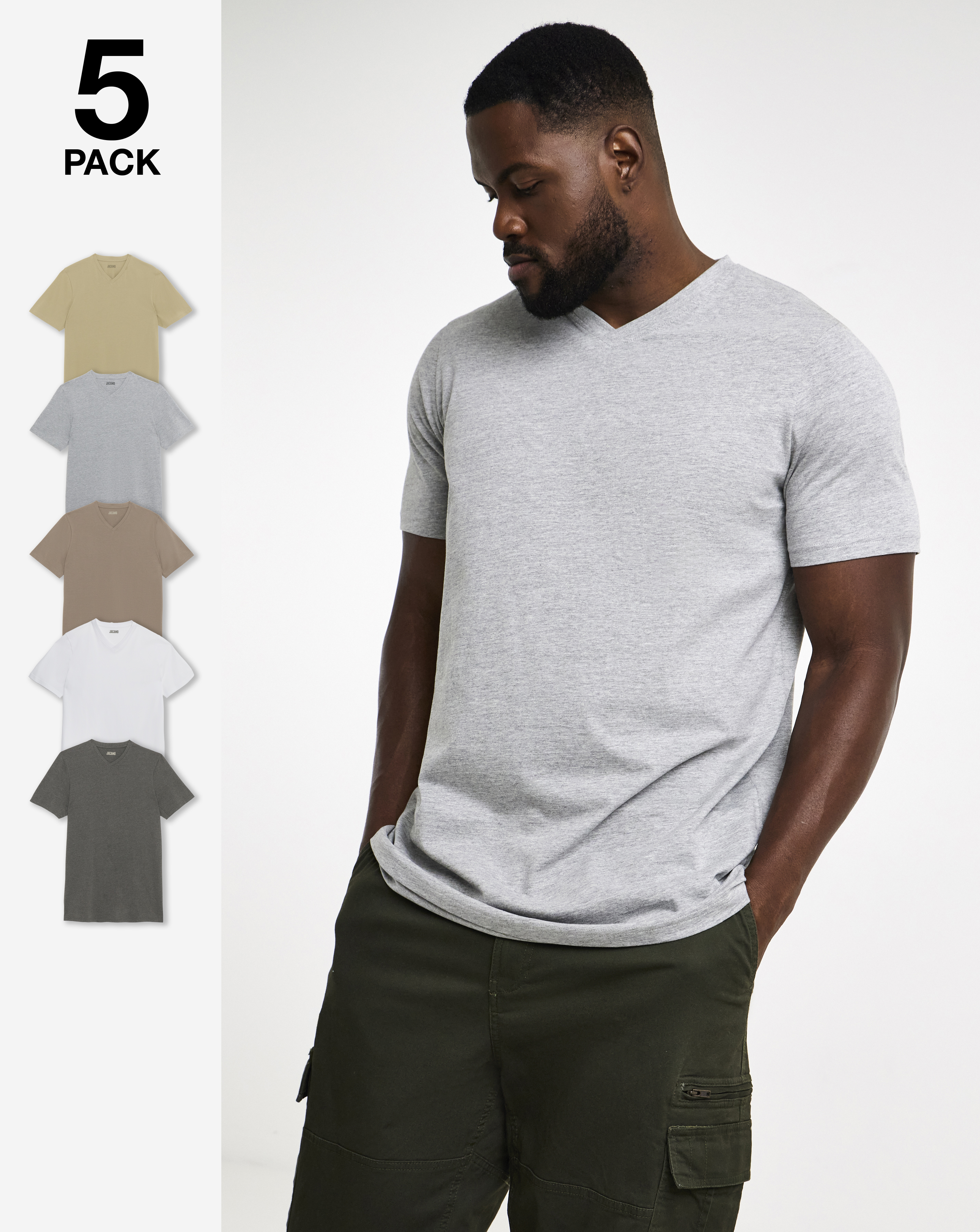 New In - 5 Pack V Neck T-Shirts Extra Long