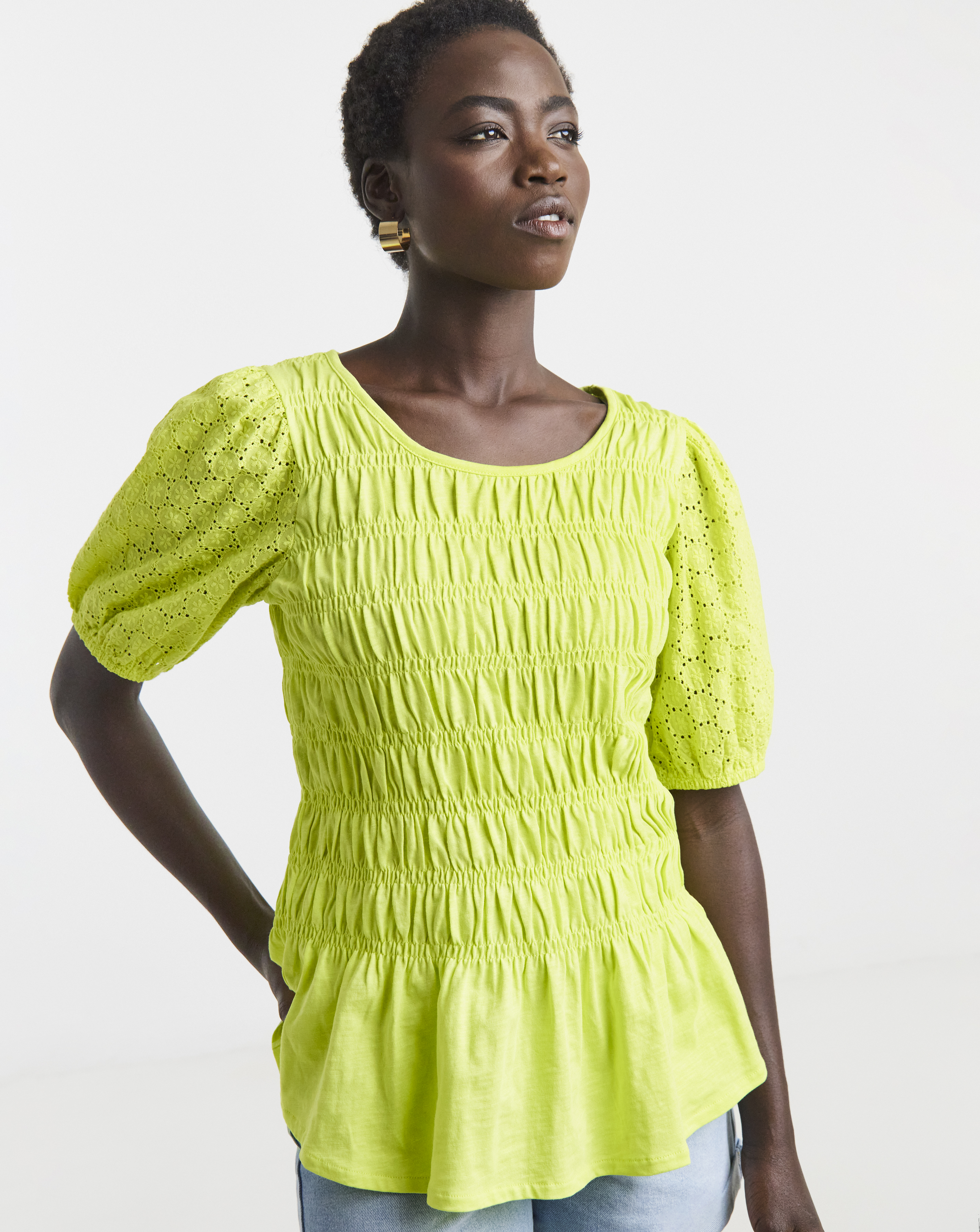 Ruched Broderie Sleeve Top