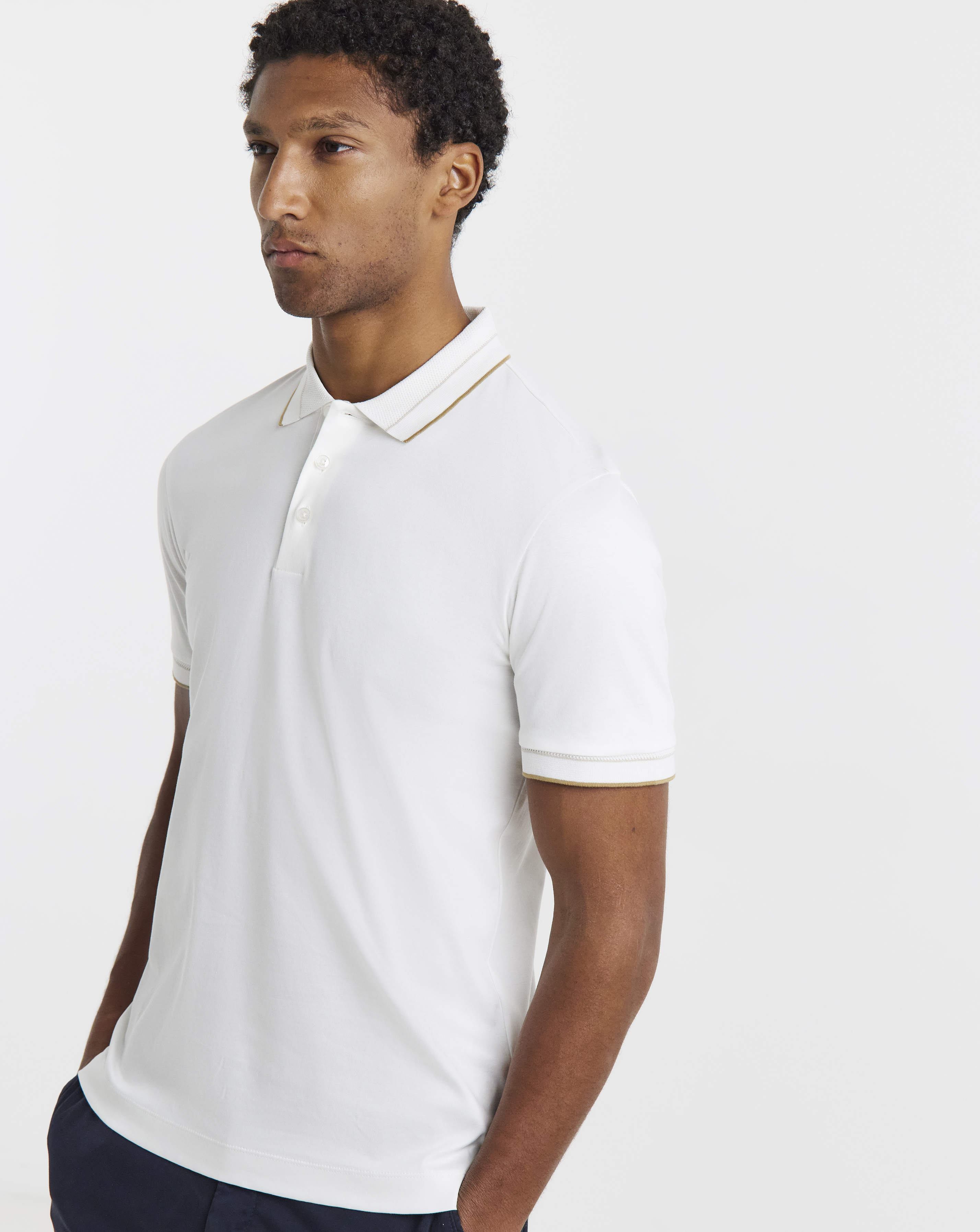 BOSS Short Sleeve Tipped Polo - White