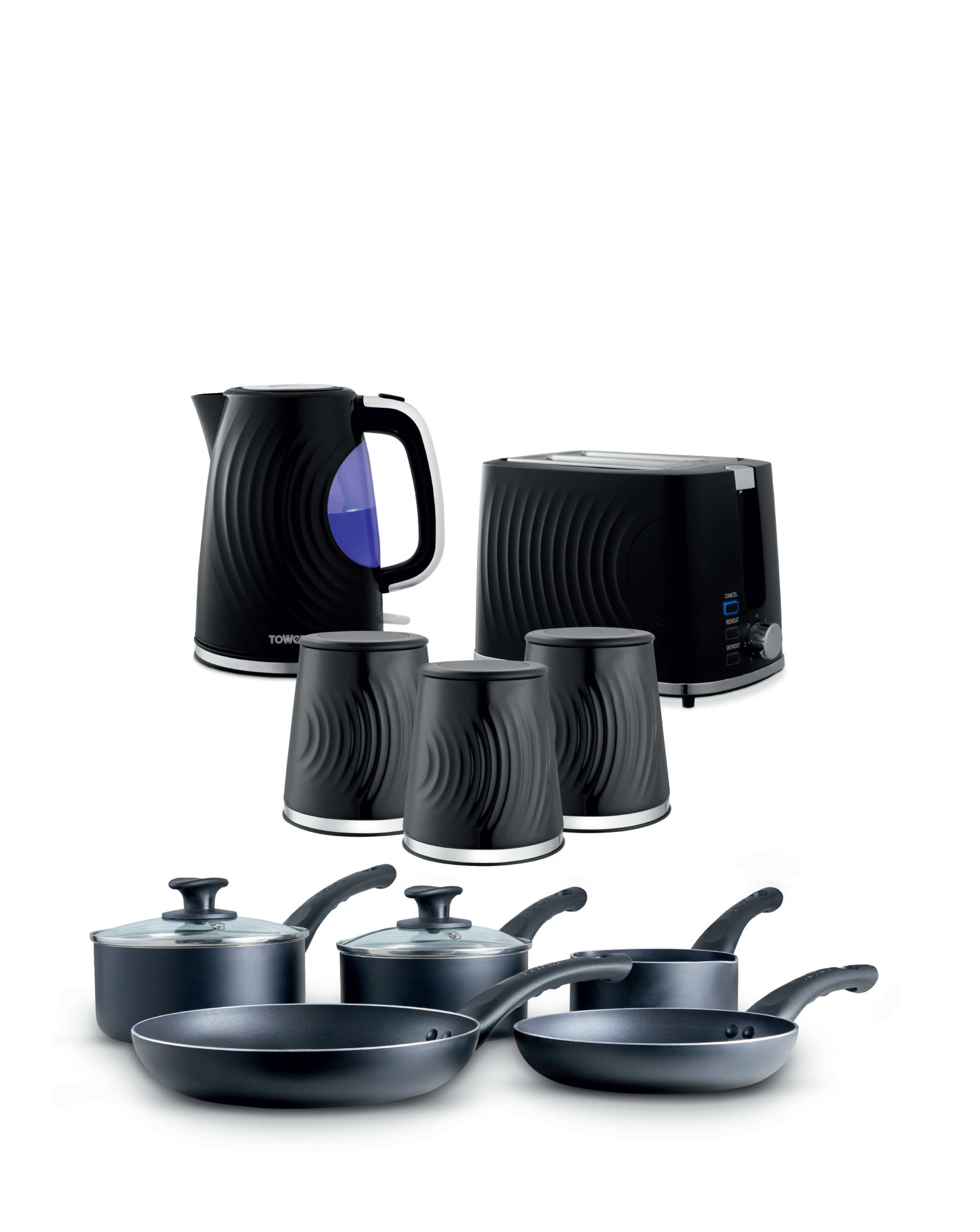 Tower Kettle, 2 Slice, Canister, Pan Set