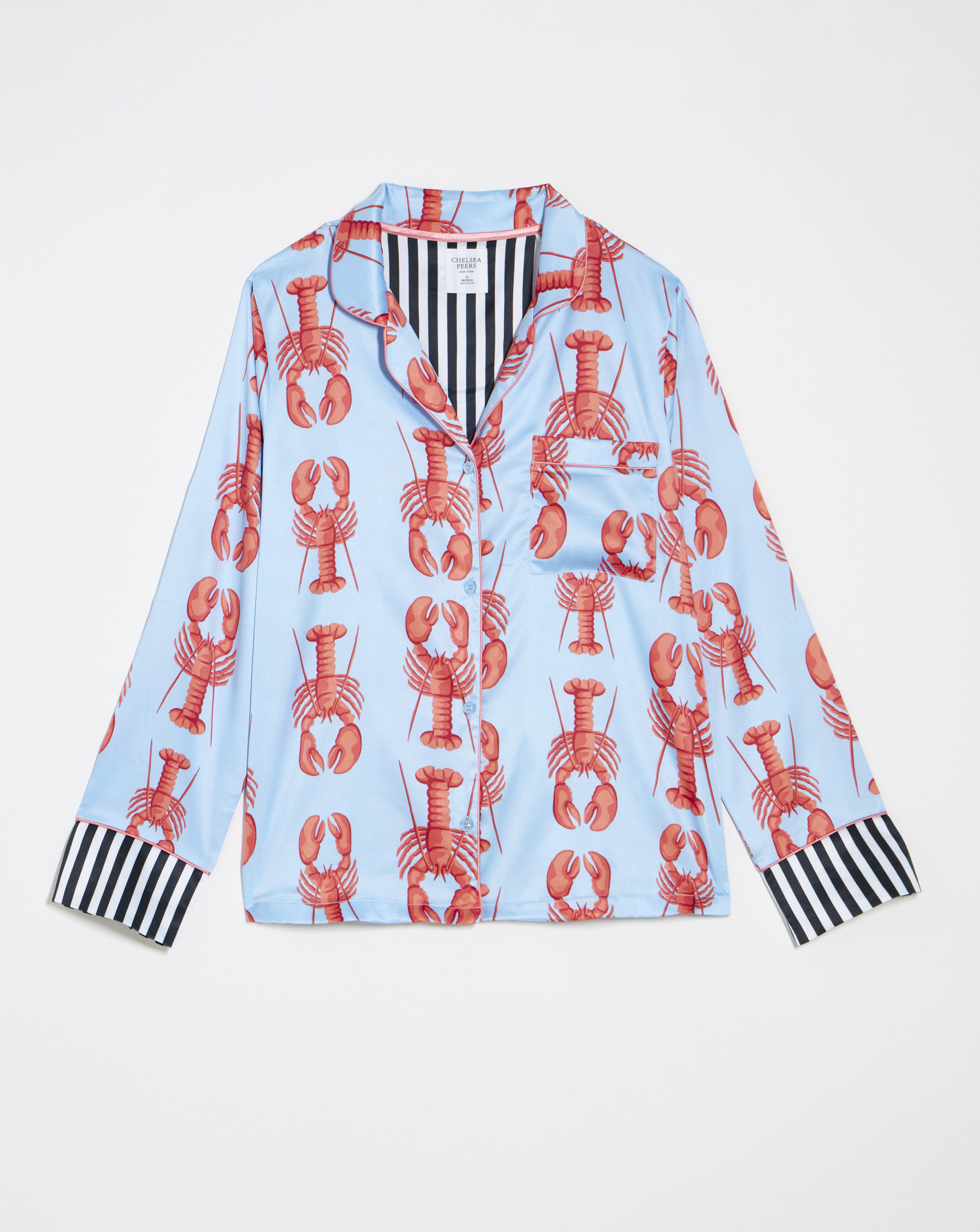 Chelsea Peers Woven Satin Lobster Stripe Pyjama Set