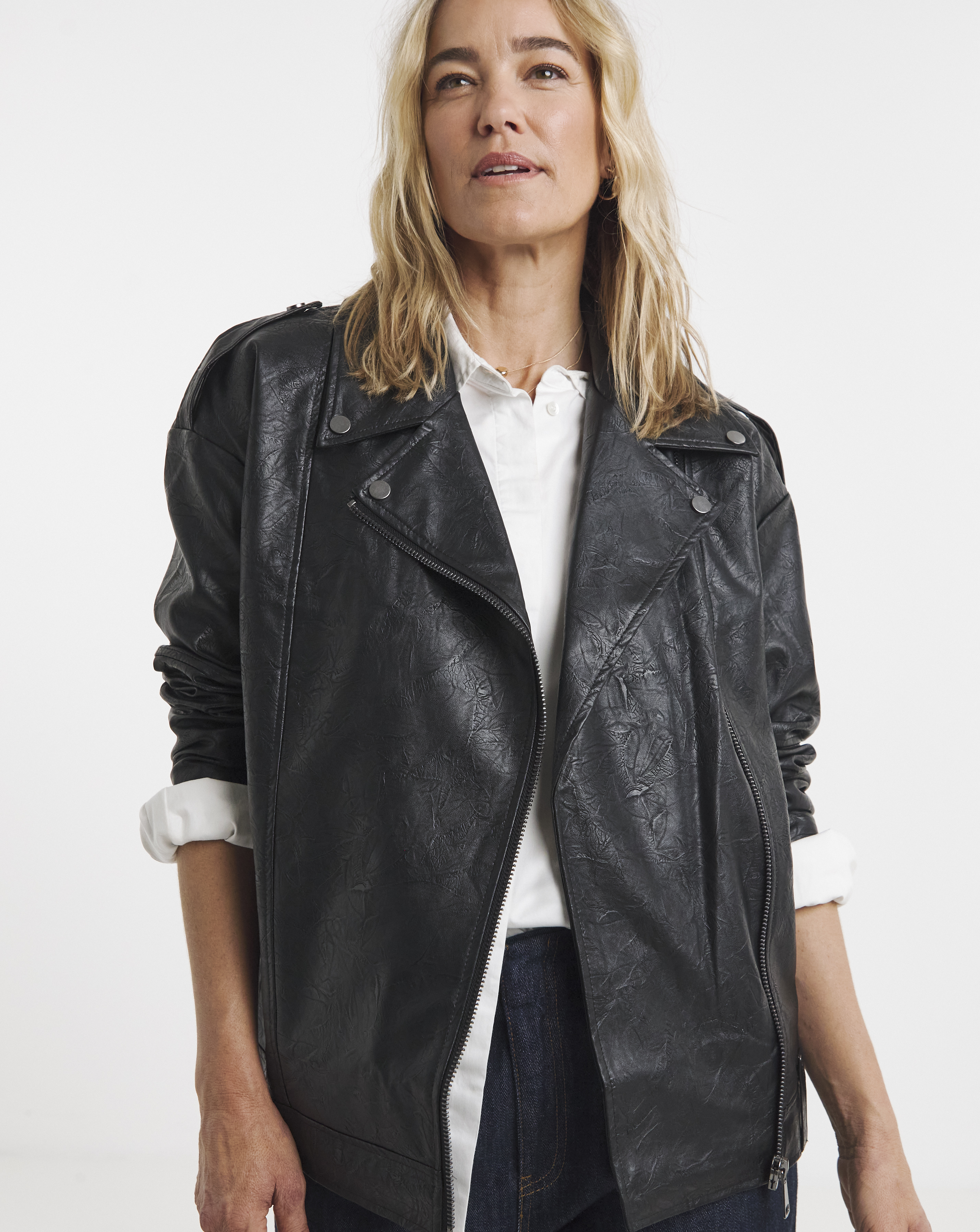 Oversized Crinkle Textured PU Biker