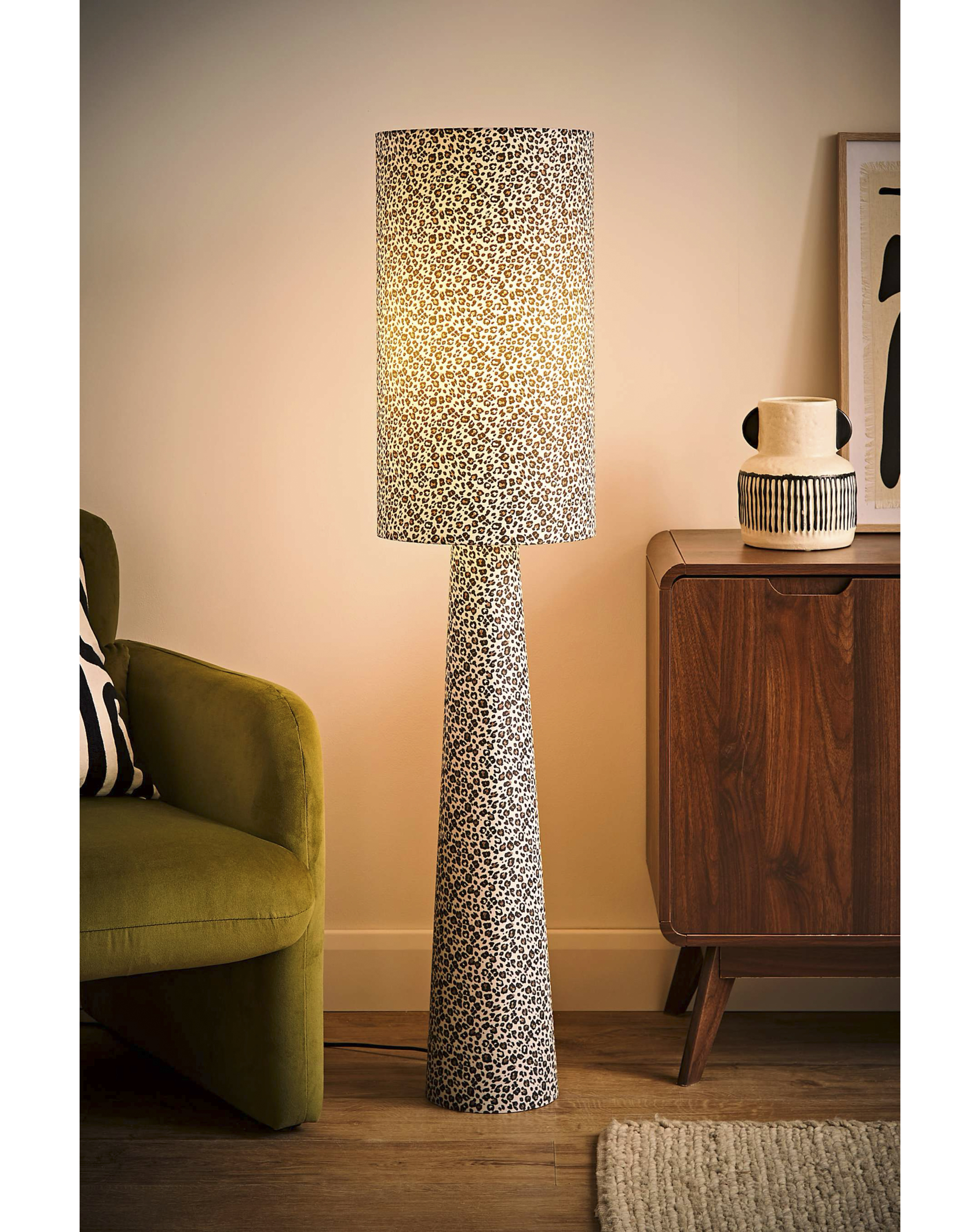ValueLights Bertie Leopard Print Midi Floor Lamp