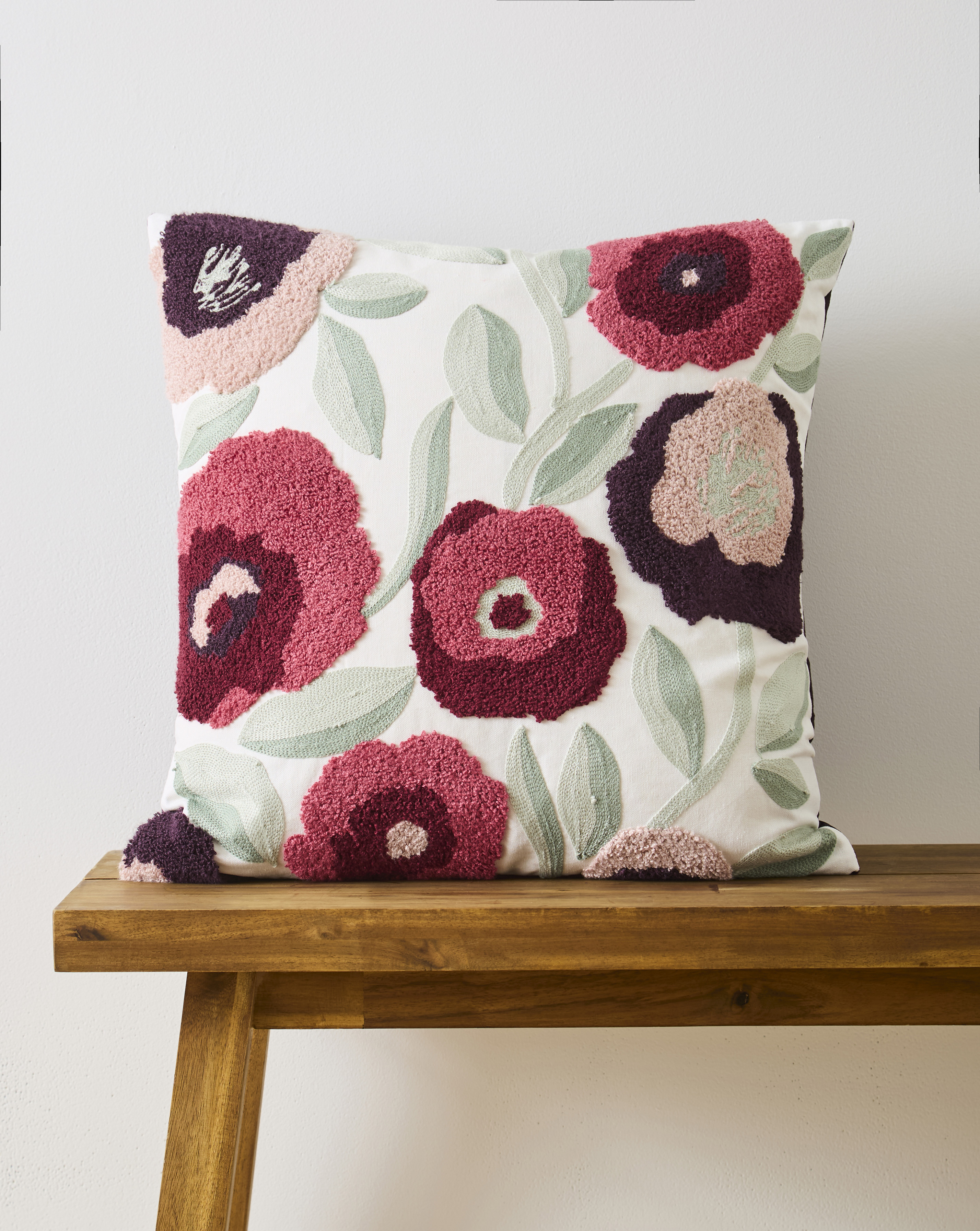 New In - Embroidered Floral Boucle Cushion