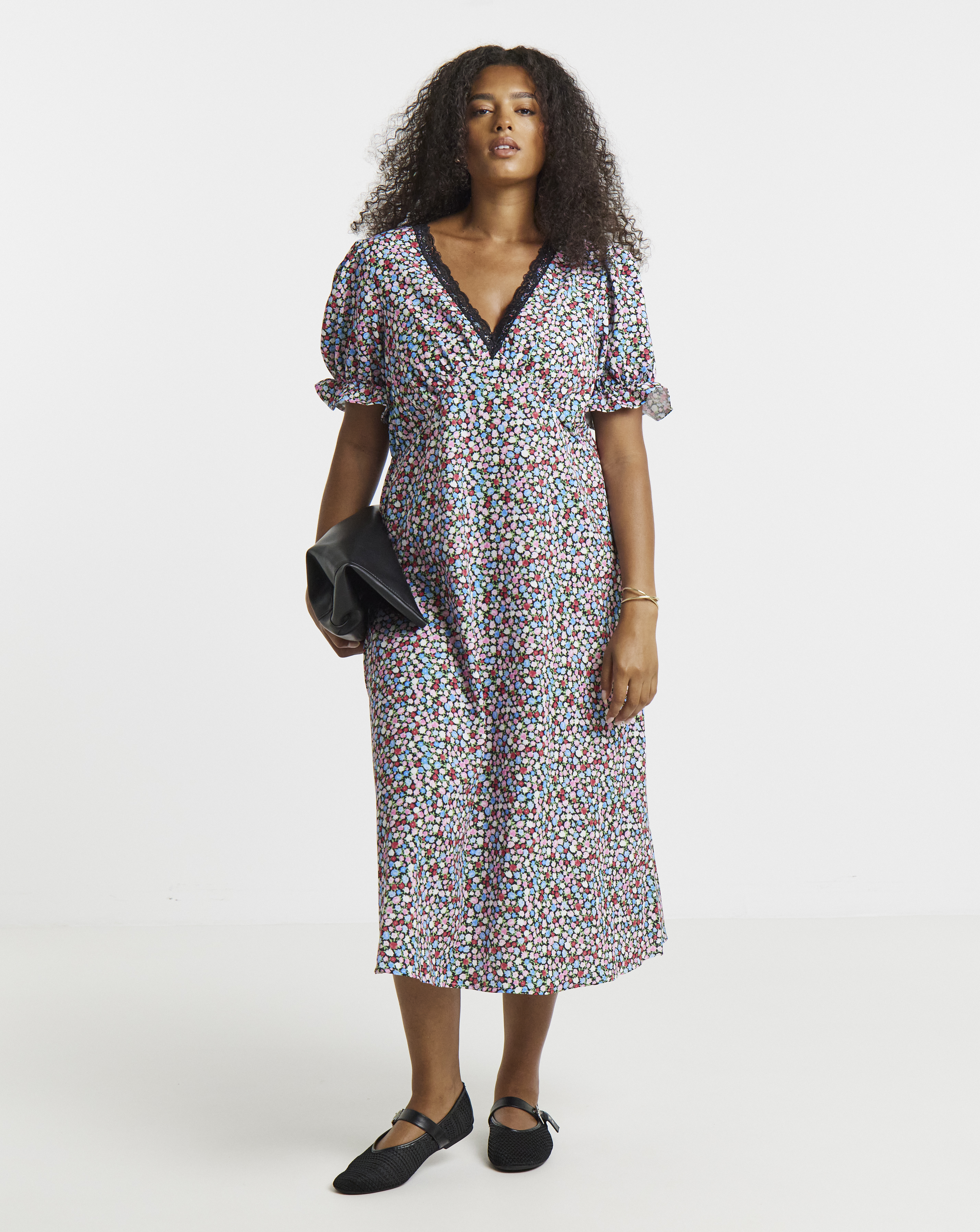 Simply Be - Women's Lace Trim Midi Dress - Size 10 - Ditsy print - 100% Recycled Polyester