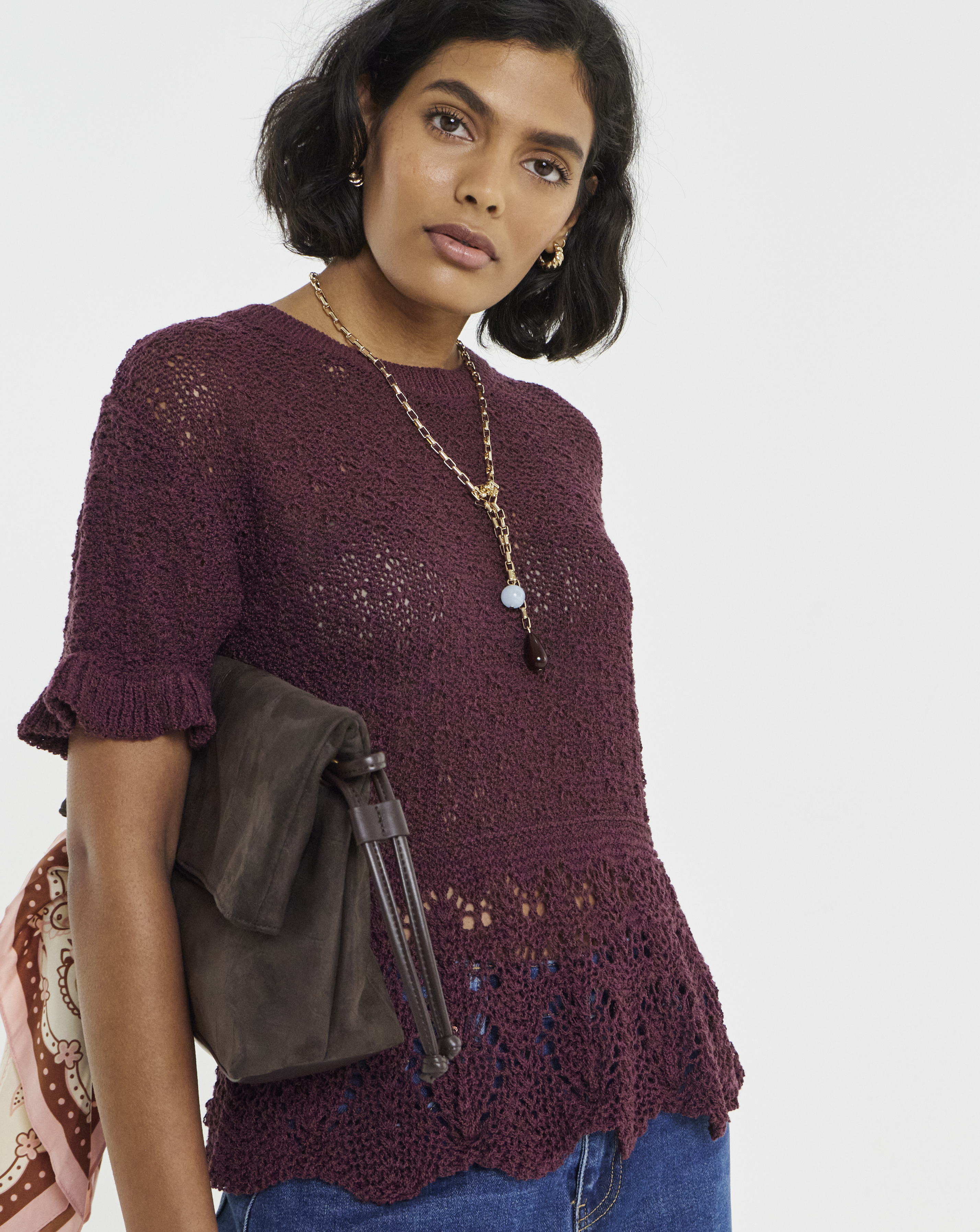 New In - Peplum Stitch Detail SS Knit
