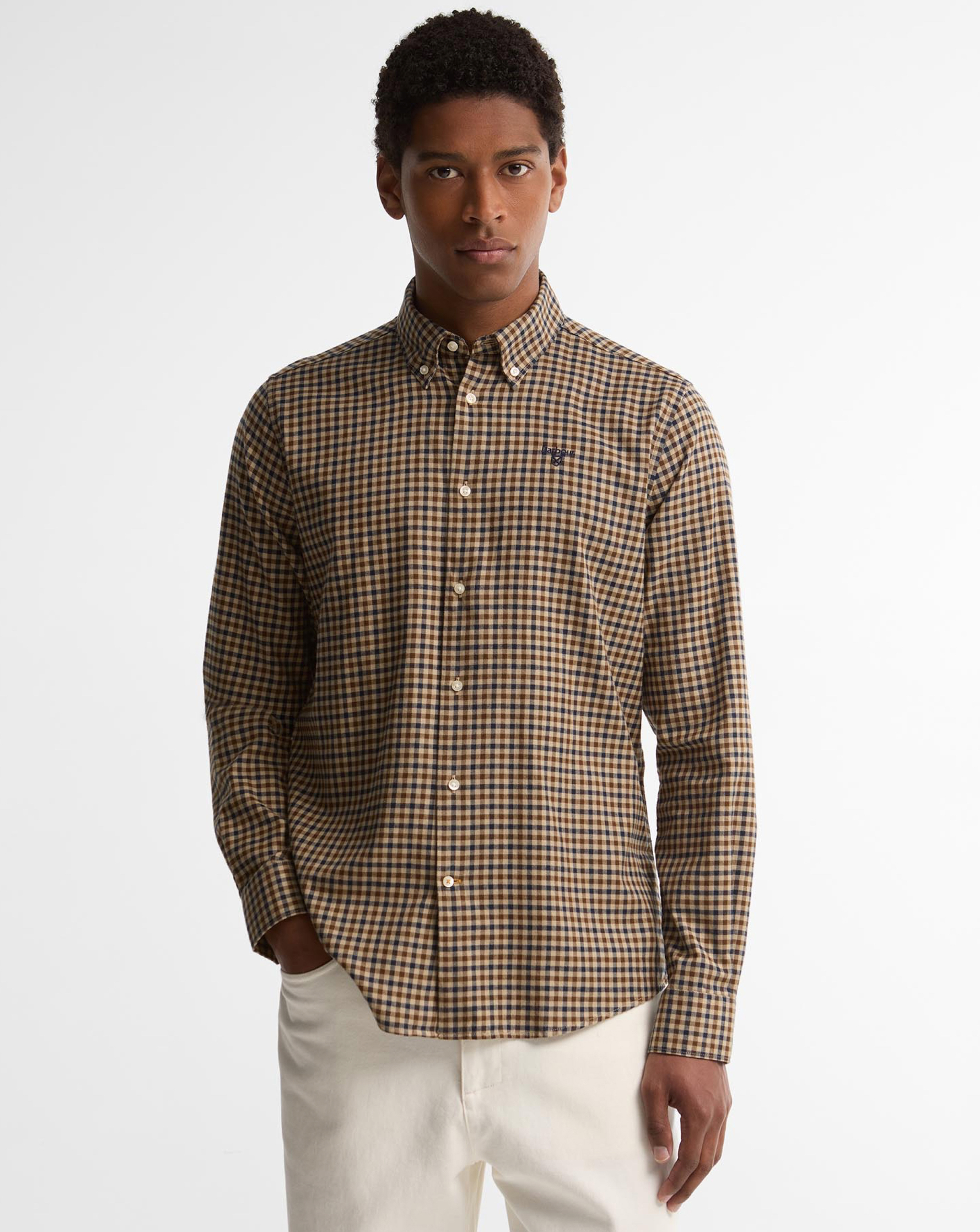 Barbour Lifestyle Men's Beige/Dark Barbour Finkle Tailored Gingham Shirt In Sand, Cotton, Size Xl - Image 3