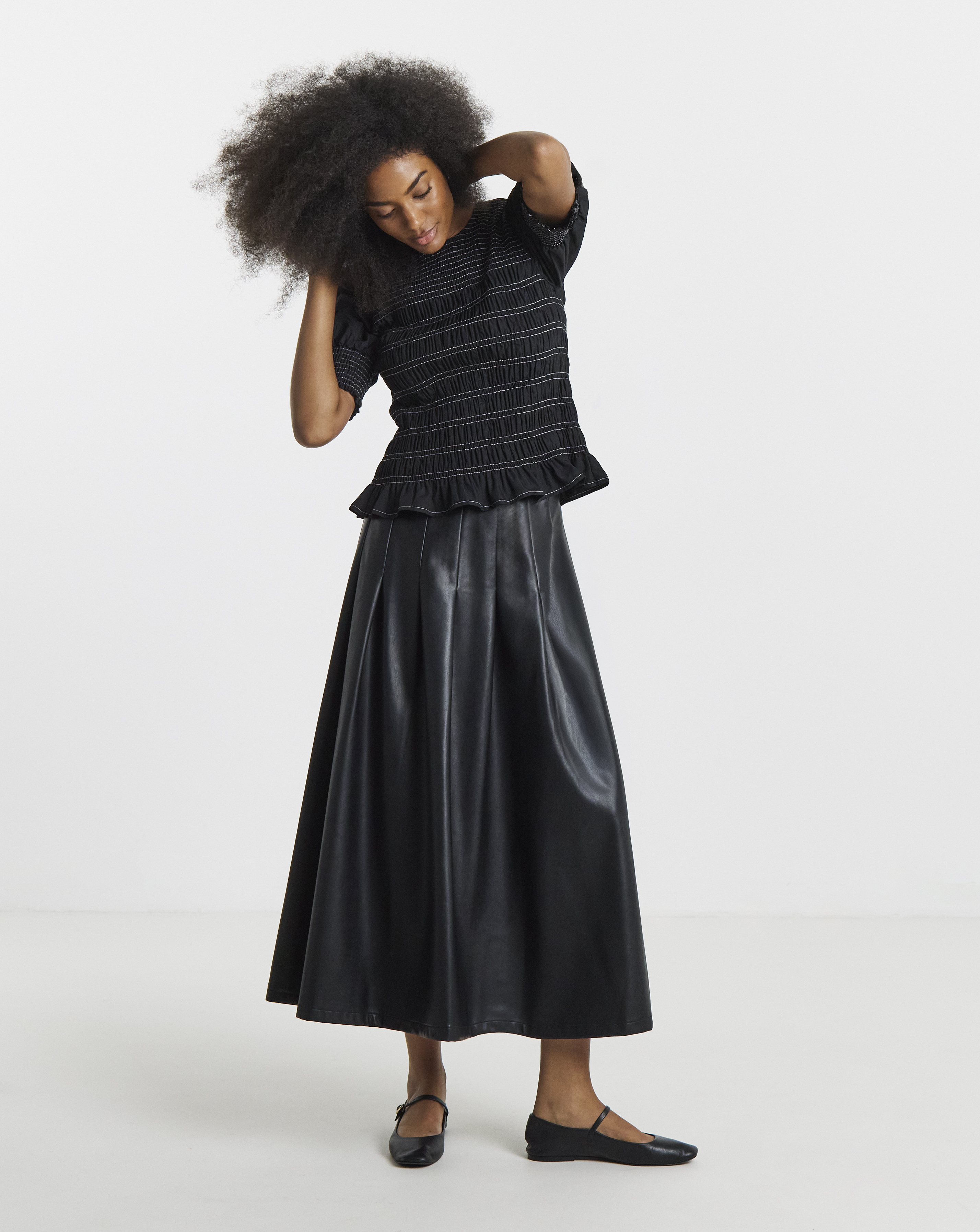 PU Pleated Midaxi Skirt
