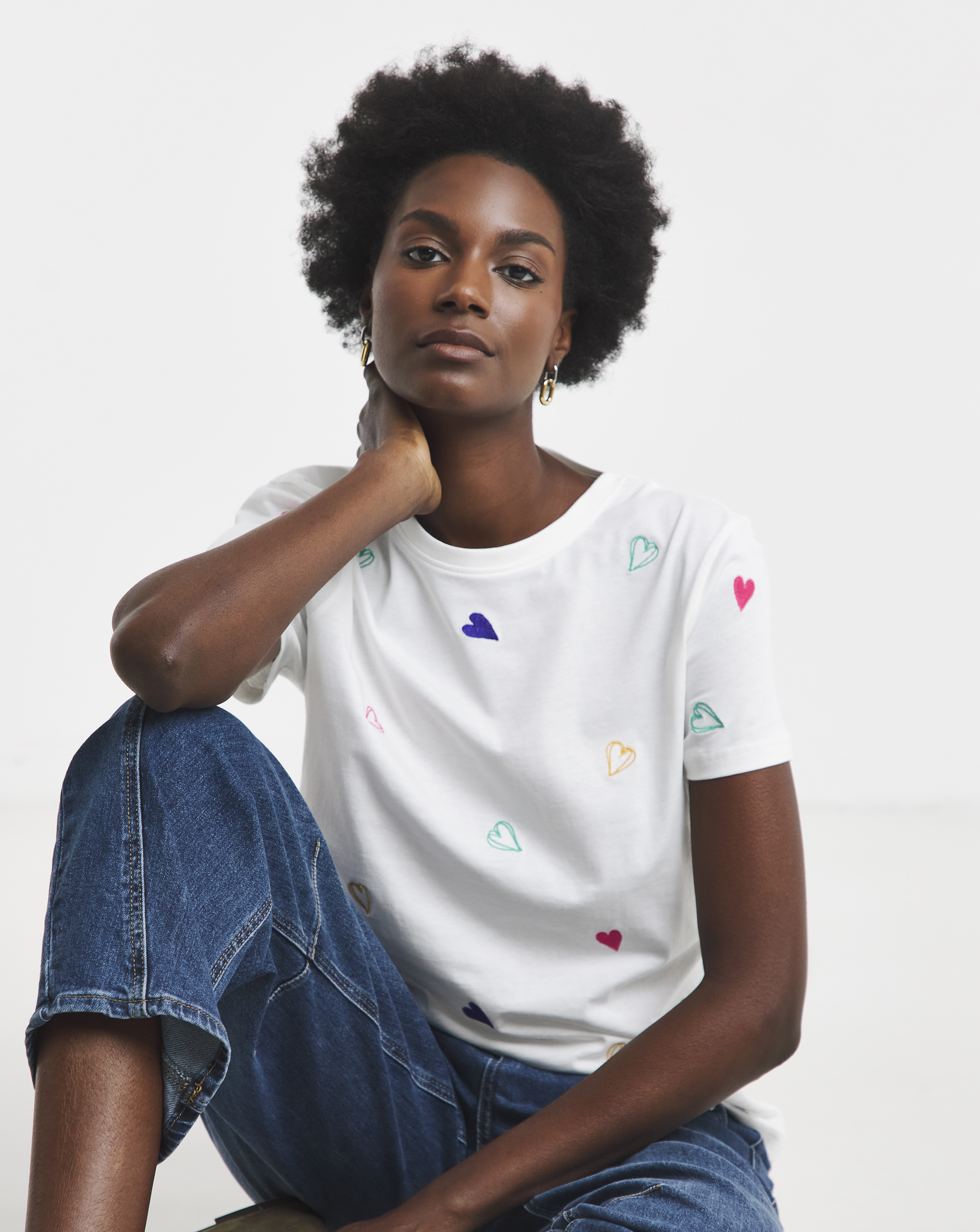 New In - Heart Embroidered Crew Neck