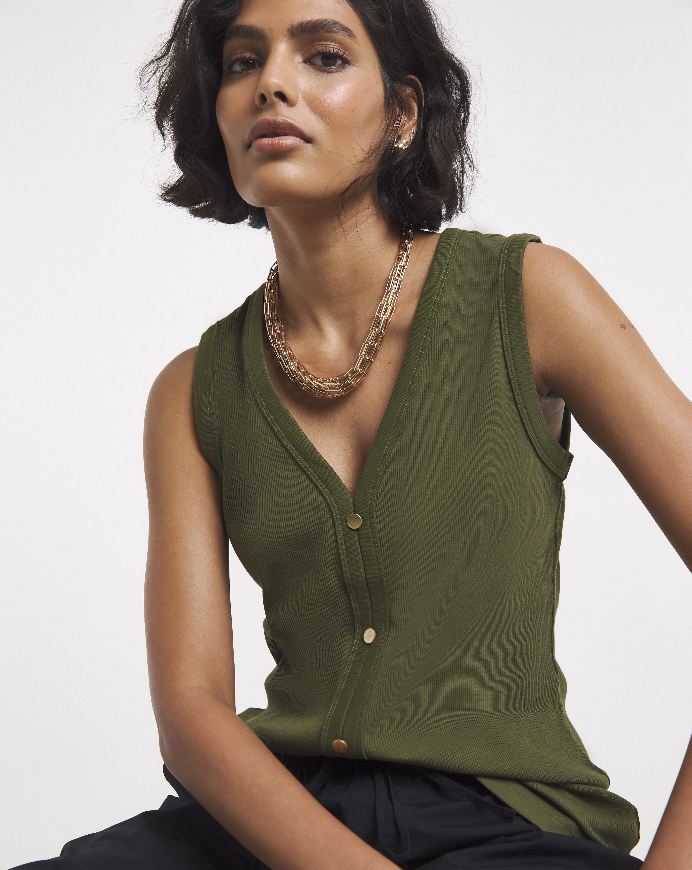 Ribbed Button Through Vest