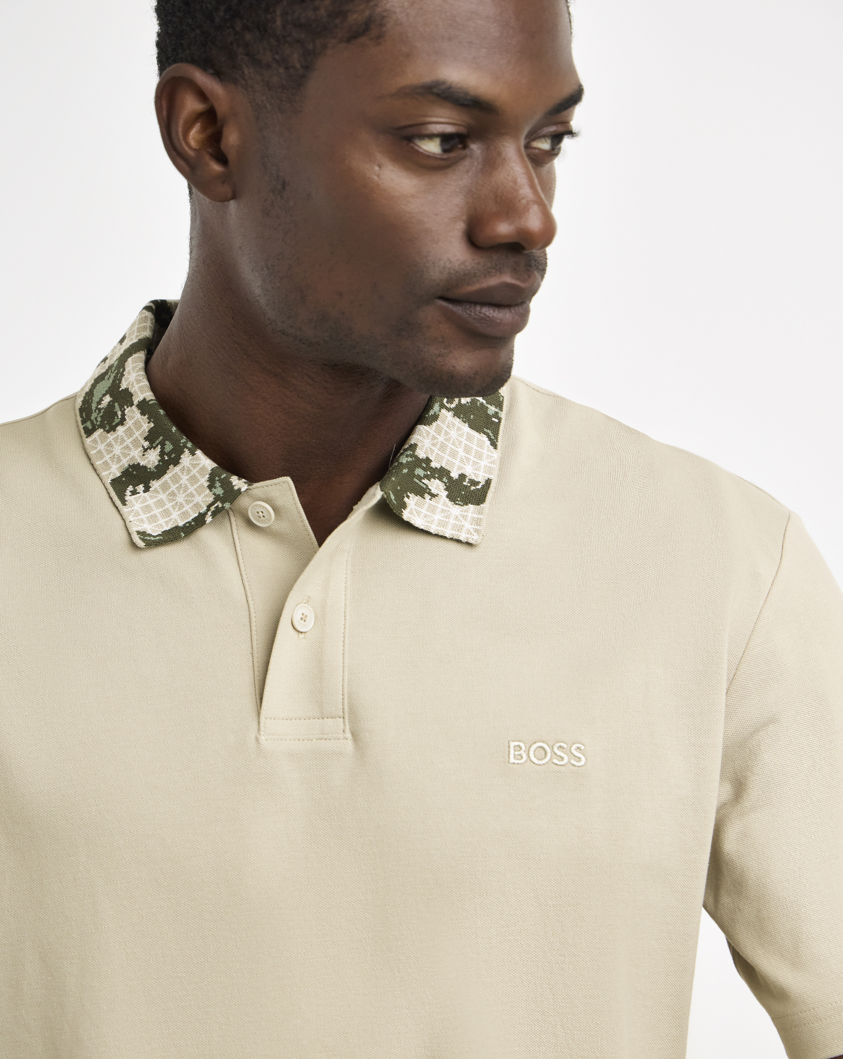 BOSS Printed Collar Polo - Light Beige