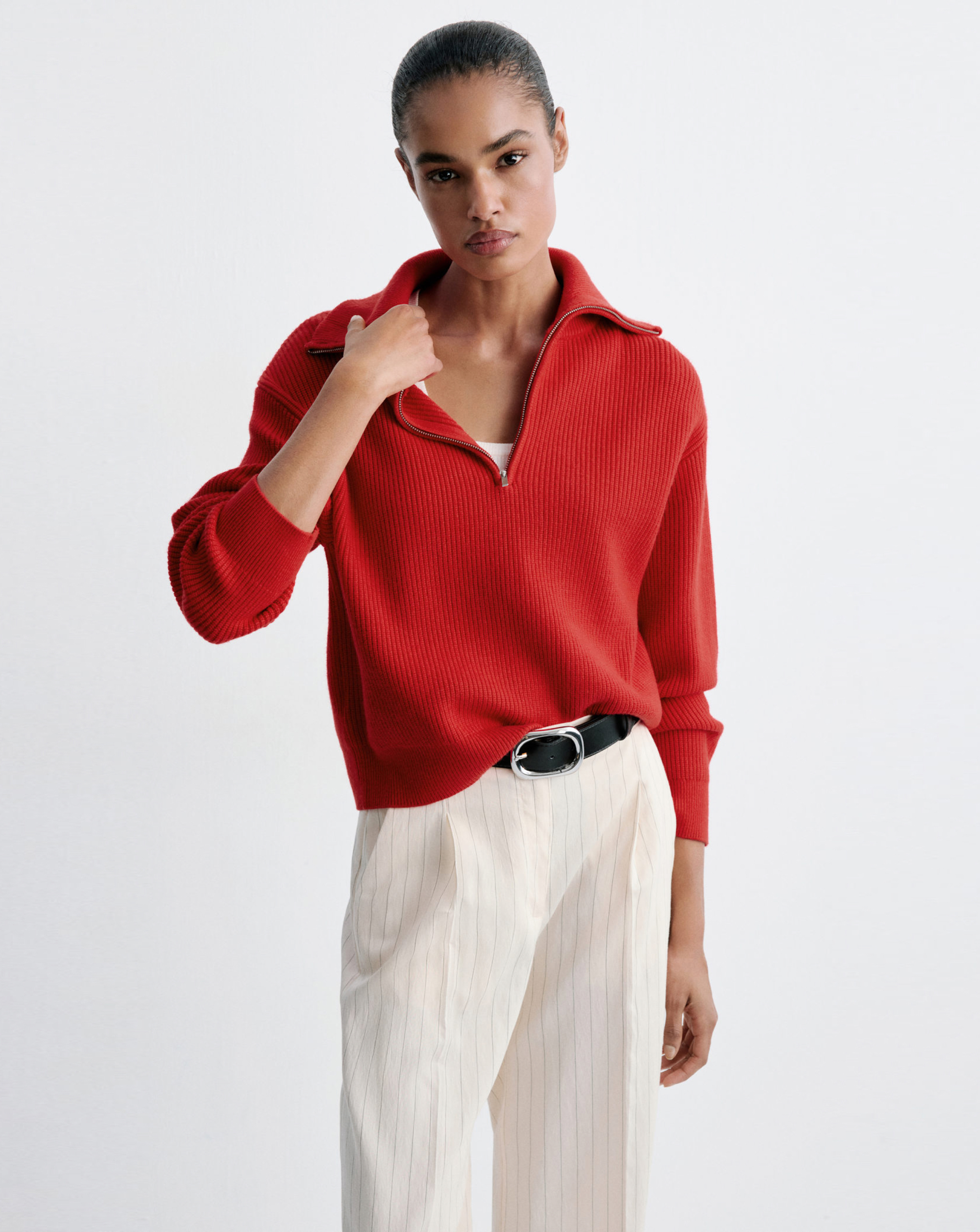 Mango Sweater with Contrasting Zip Collar