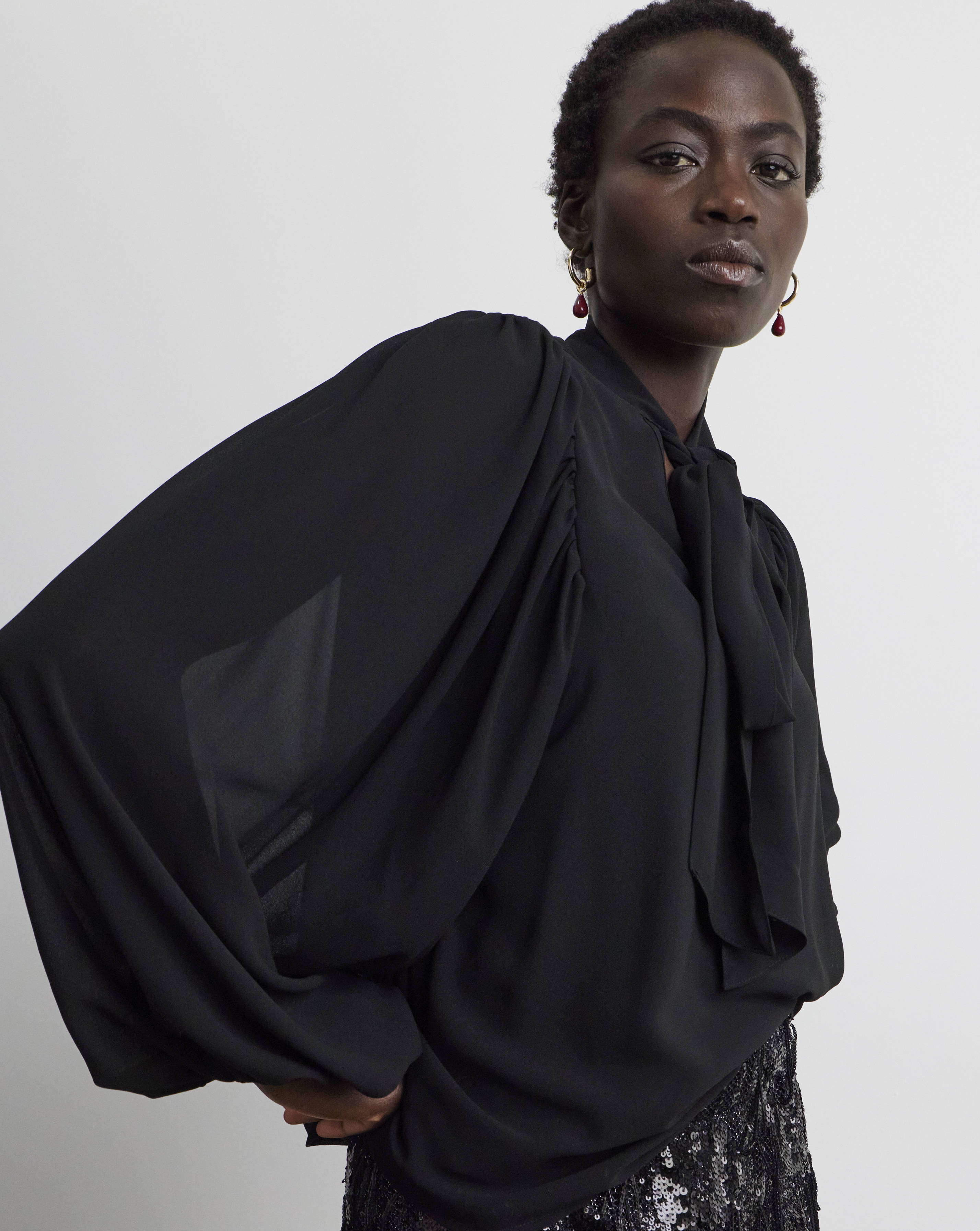 Joanna Hope Chiffon Tie neck Blouse