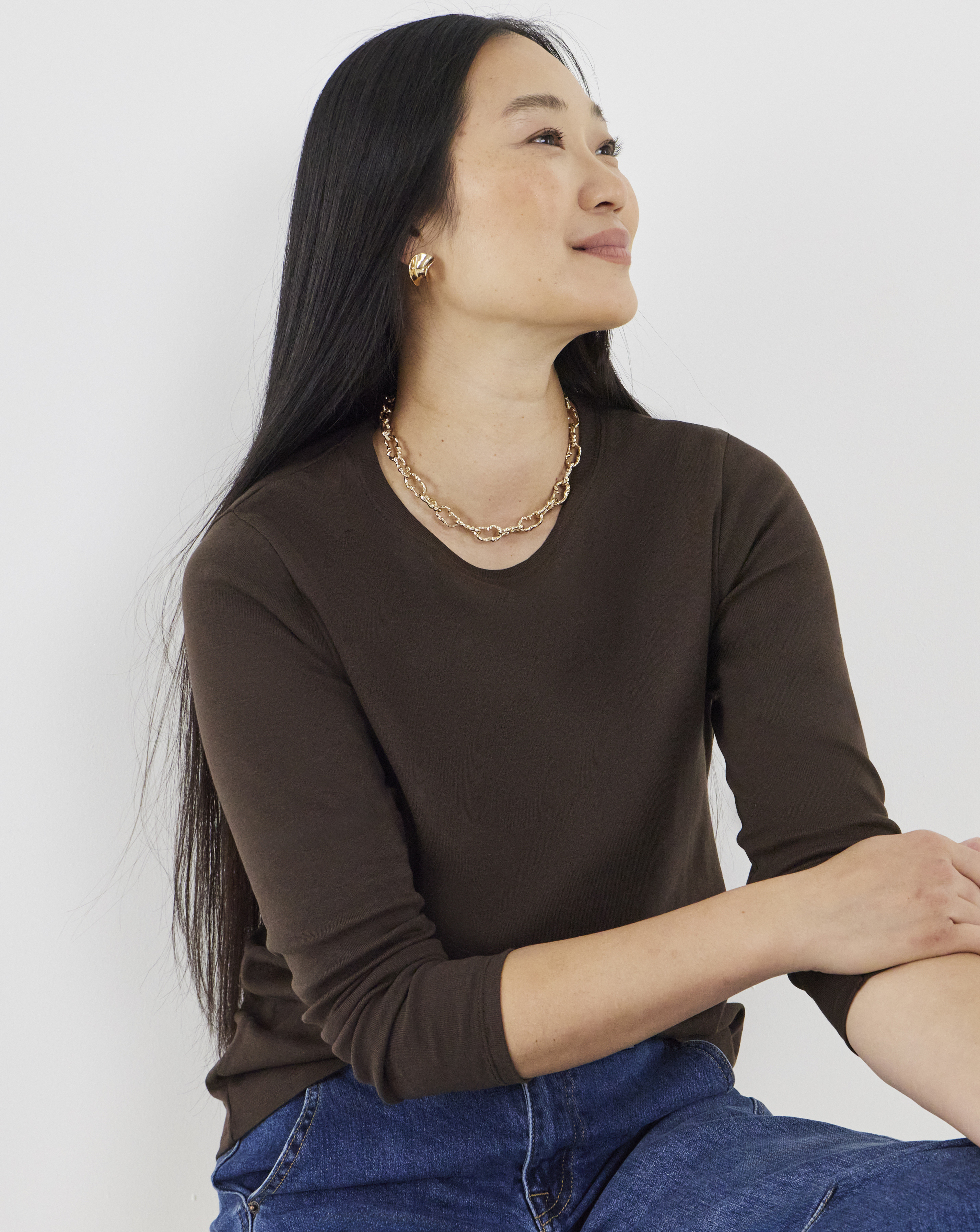 Chocolate Crew Neck Long Sleeve T-Shirt
