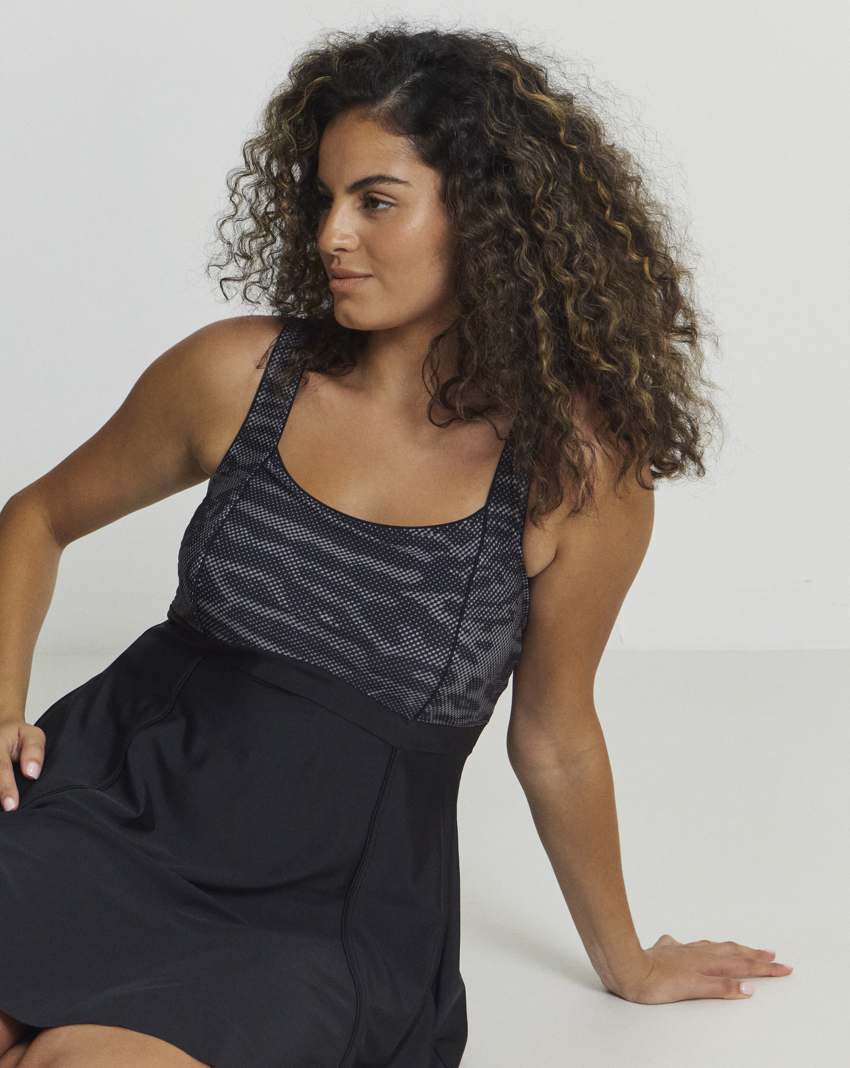 Sports Square Neck Swimdress With Shorts