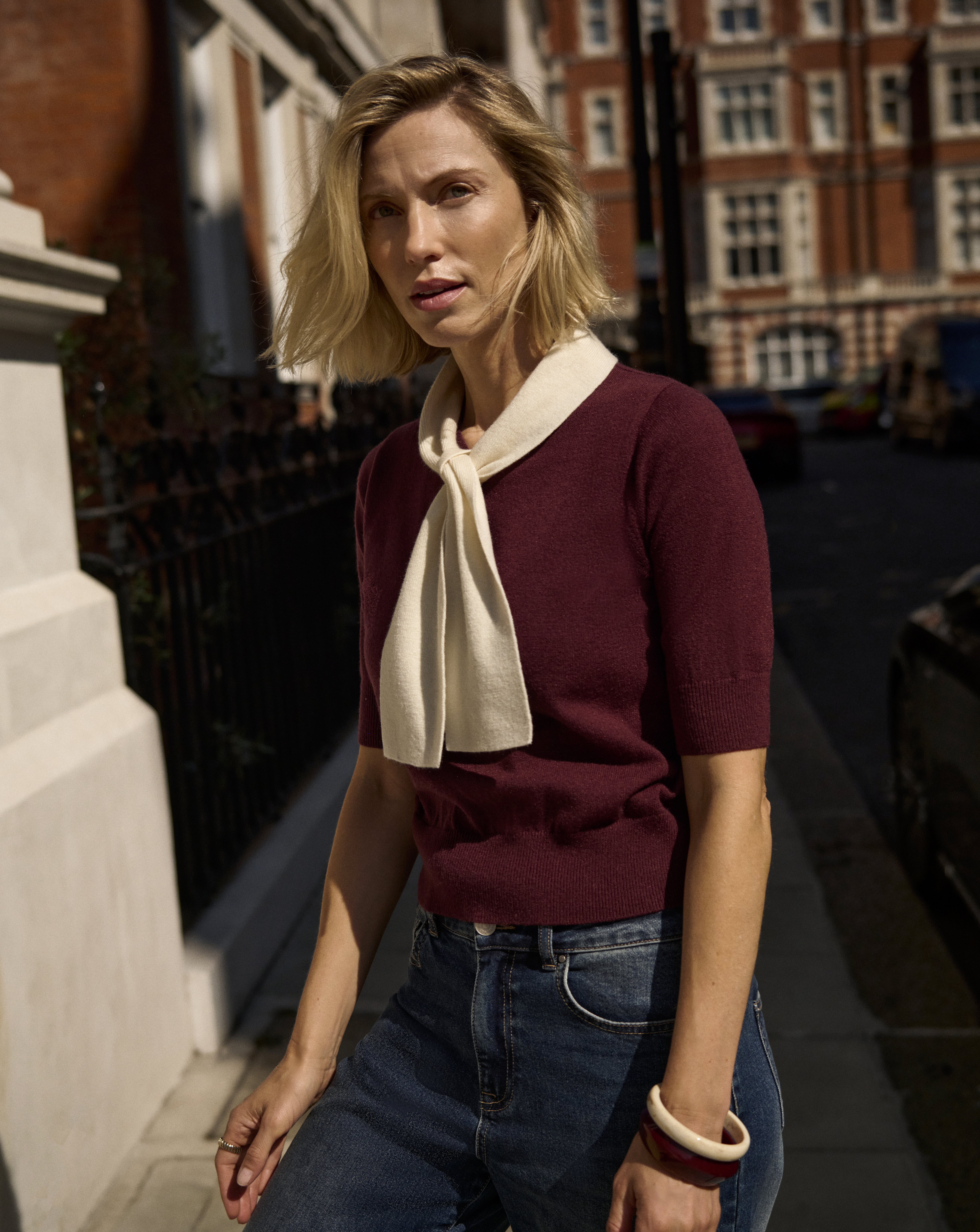 Tie Neck Short Sleeve Jumper