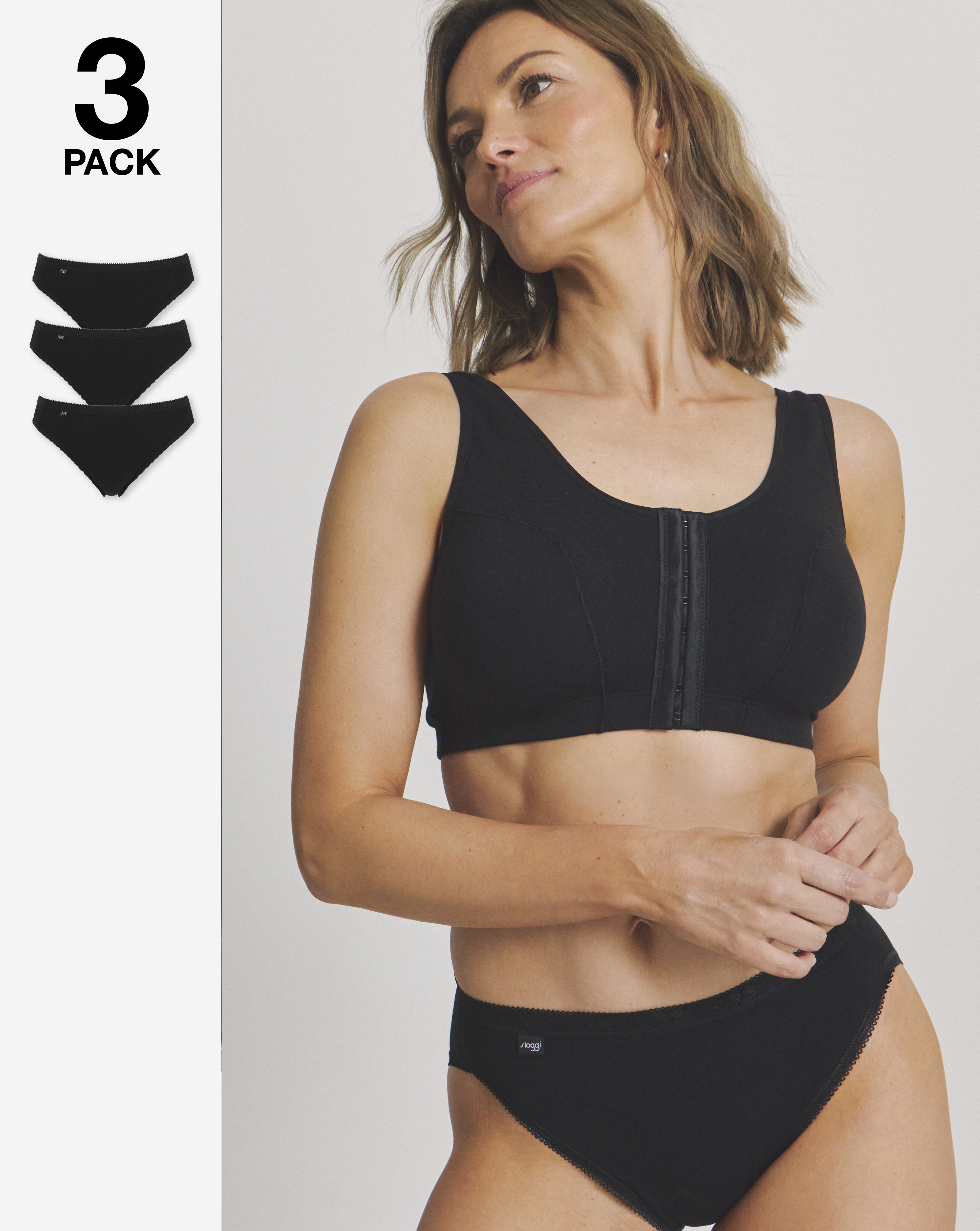 Sloggi 3Pk Tai Hi Leg Knicker Black