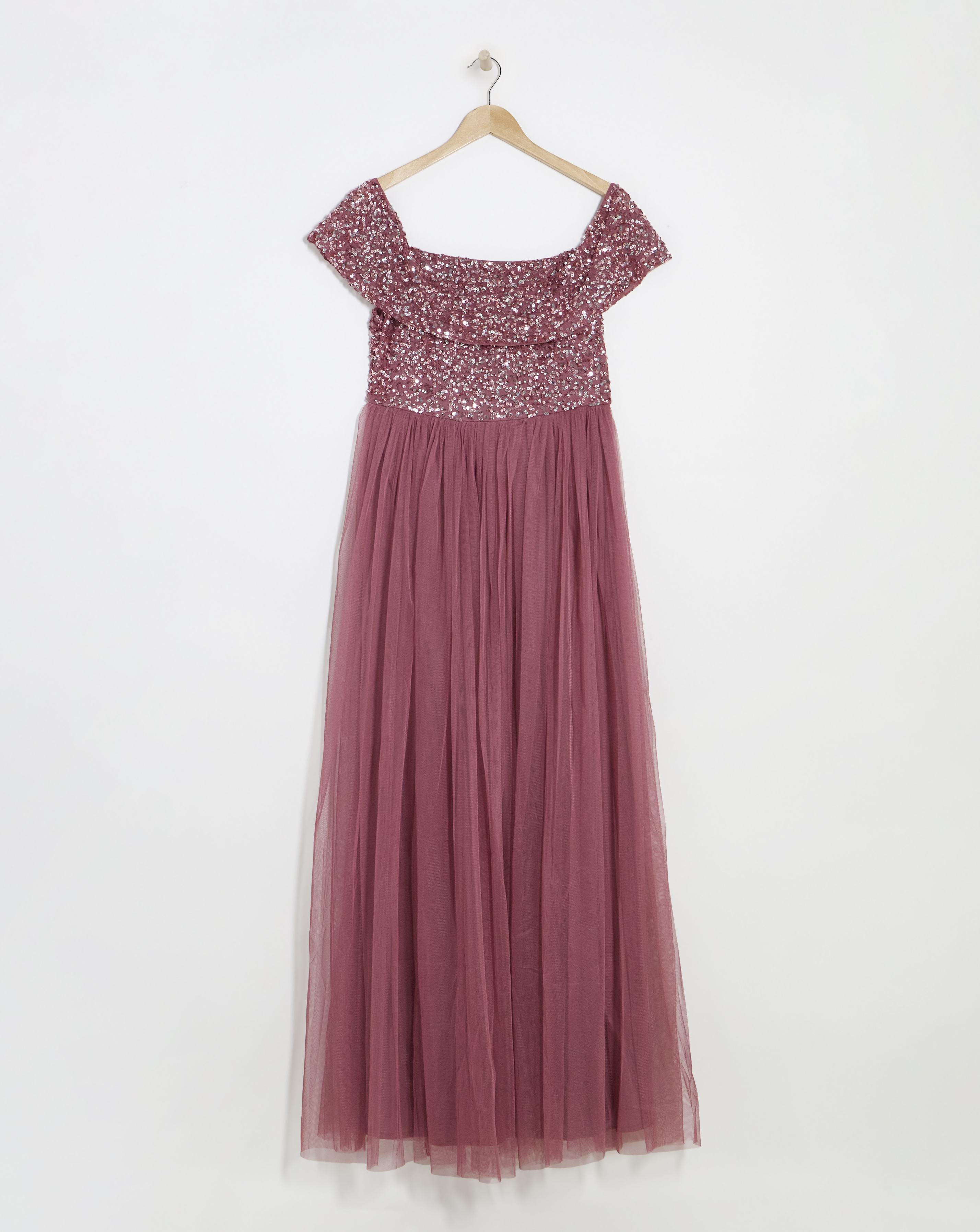 Maya Bardot Sequin Embellishment Tulle Maxi Dress