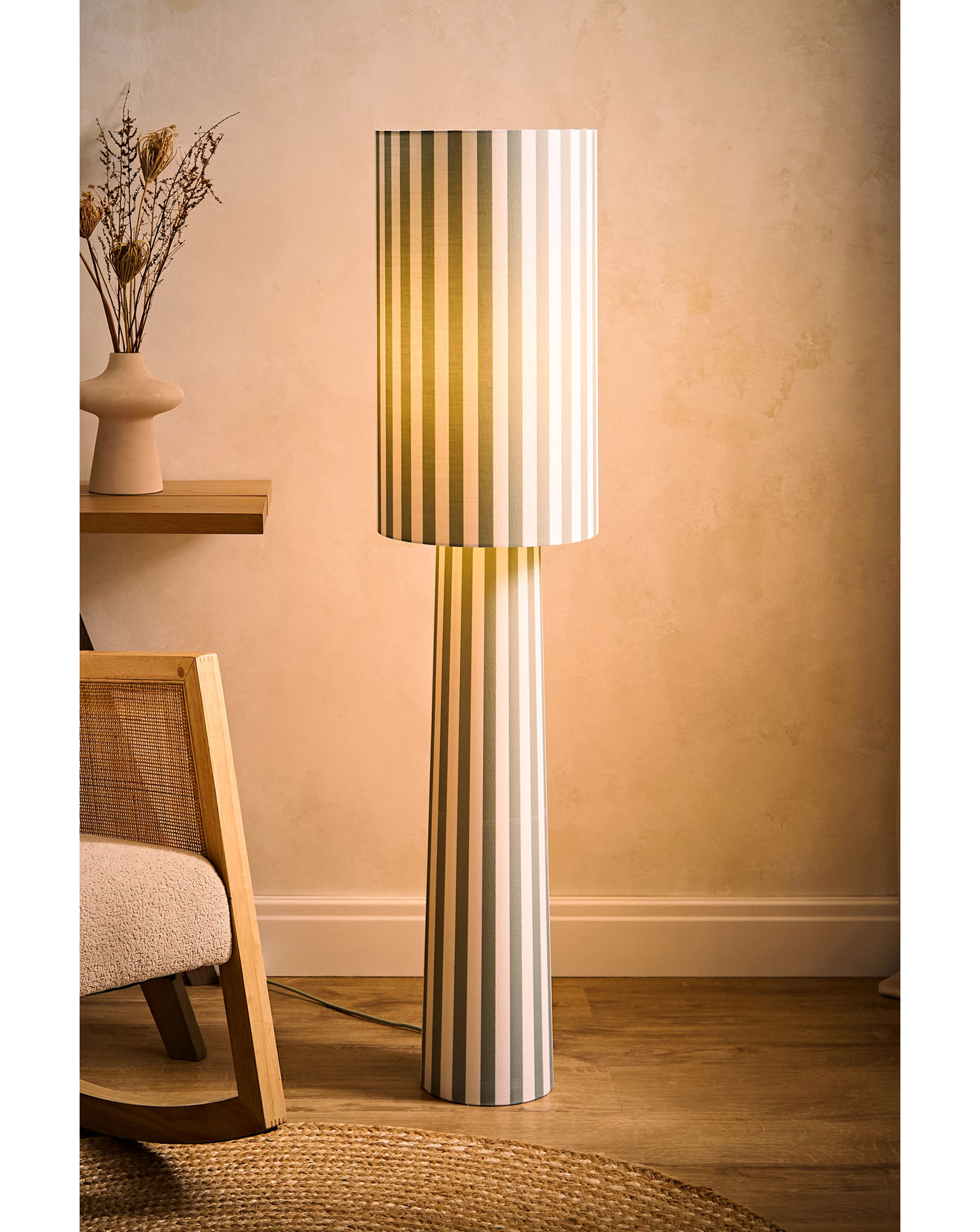 ValueLights Thorley Green Stripe Midi Floor Lamp