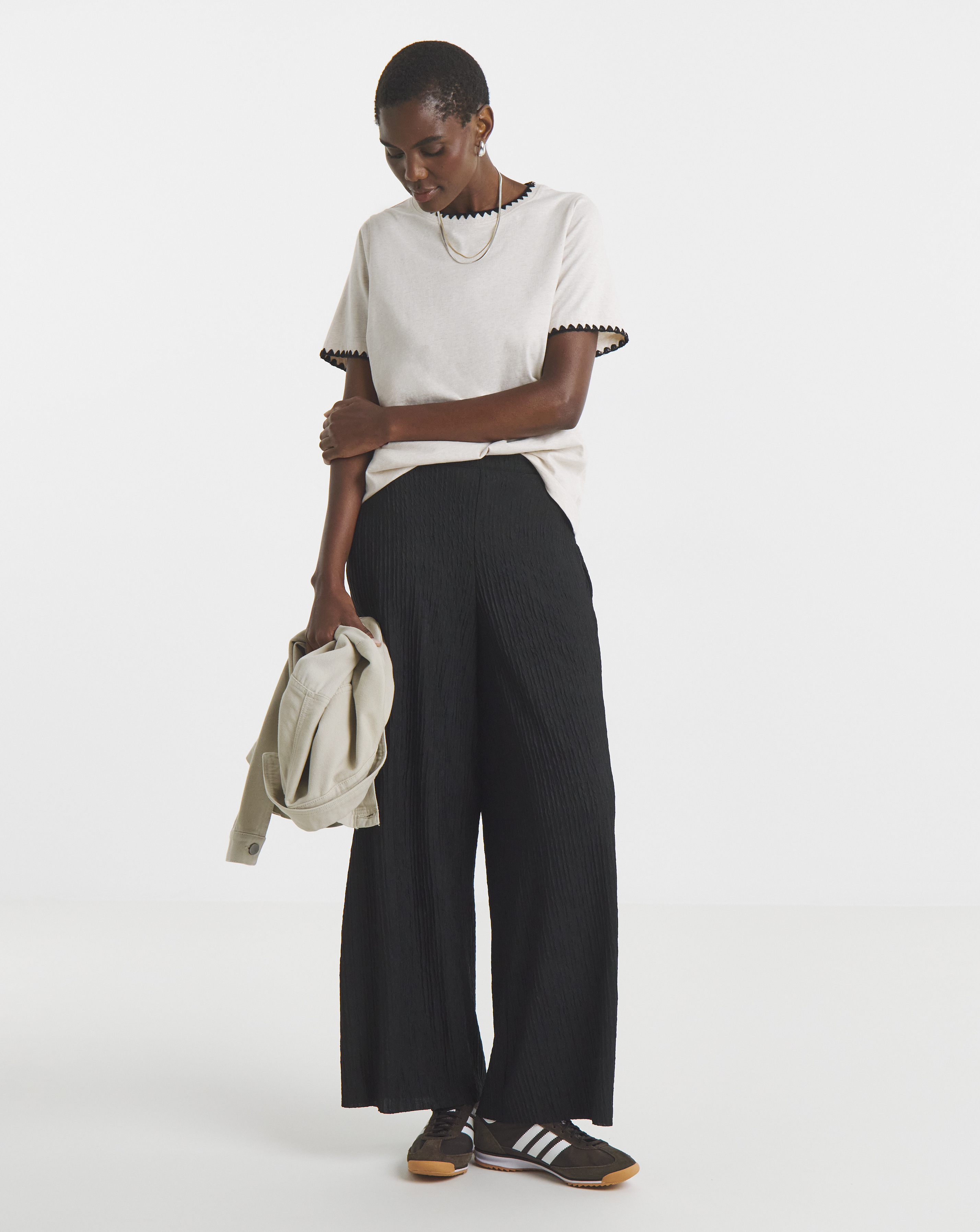 Textured Jersey Wide Leg Trouser
