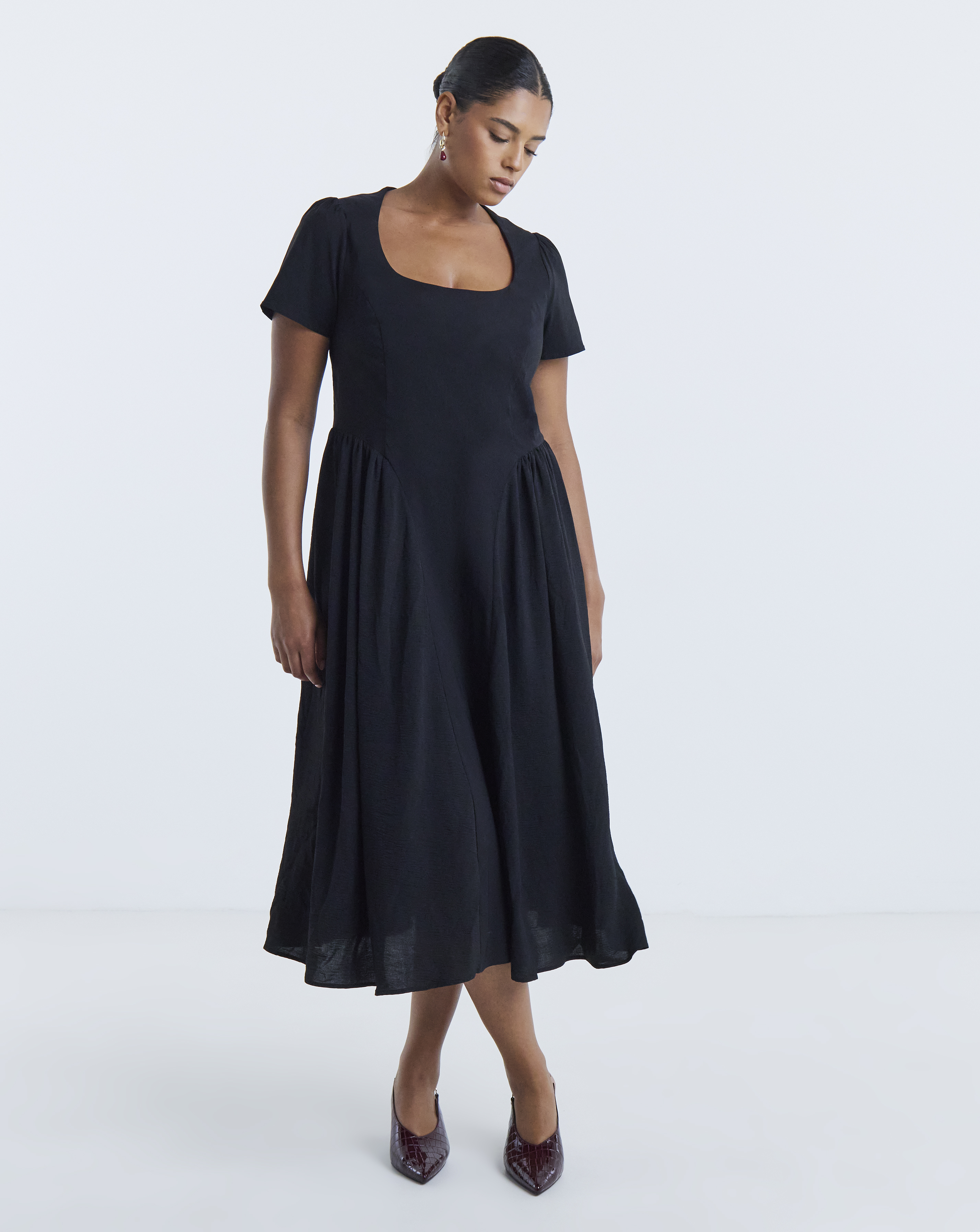 Simply Be Black Bengaline Waist Detail Midi Dress