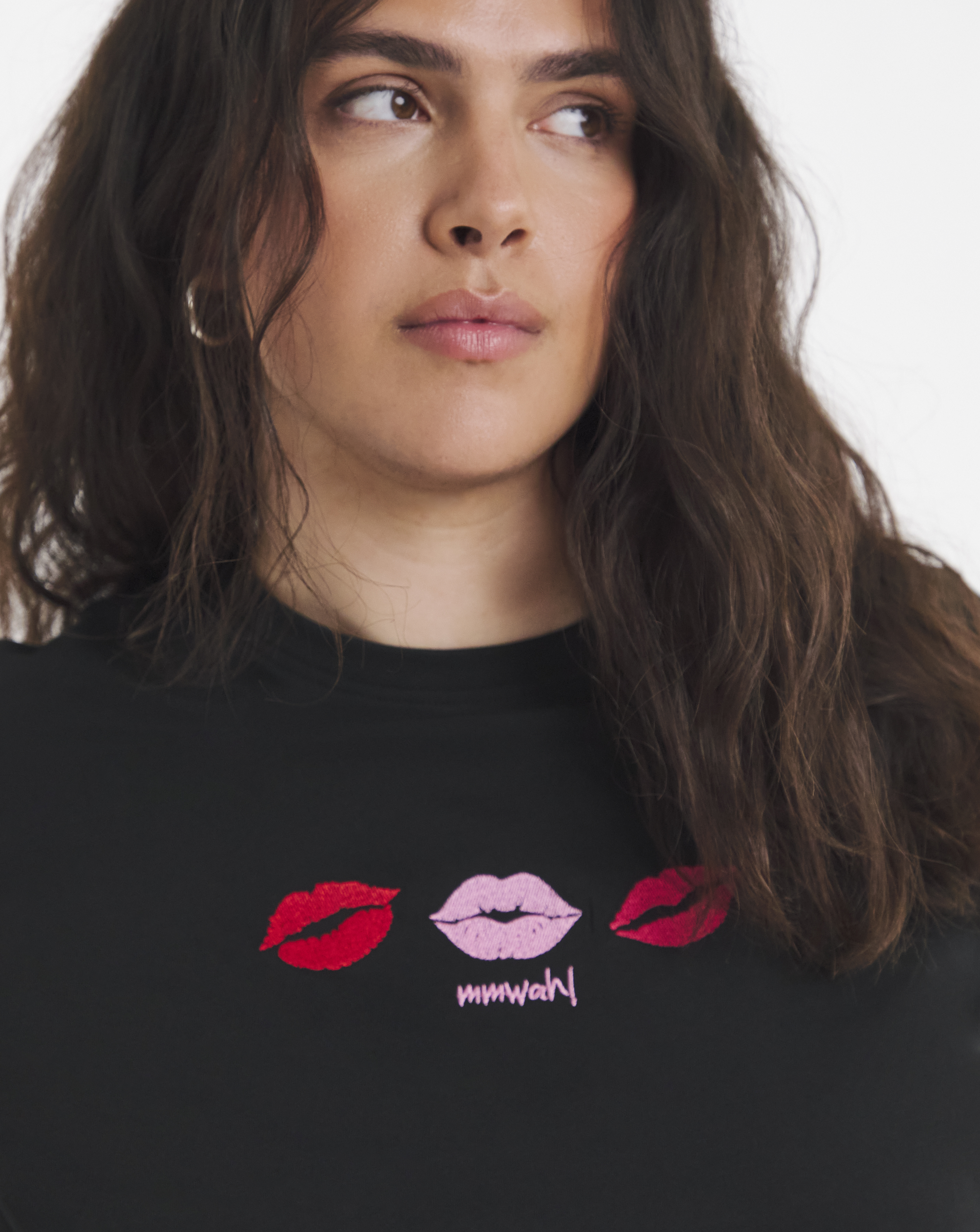 Simply Be Black Lips Placement Embroidery T-Shirt