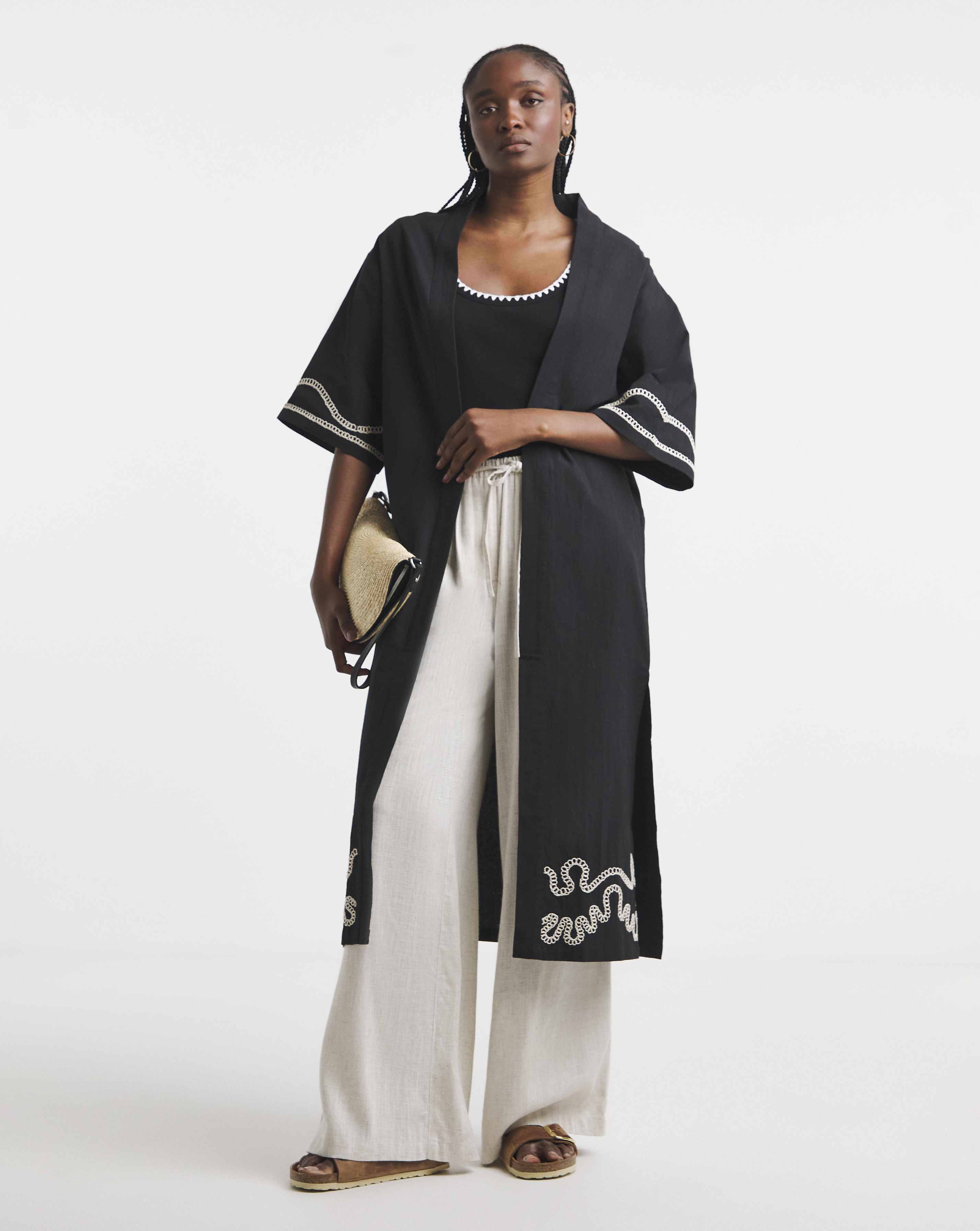 Simply Be Black Embroidered Kimono