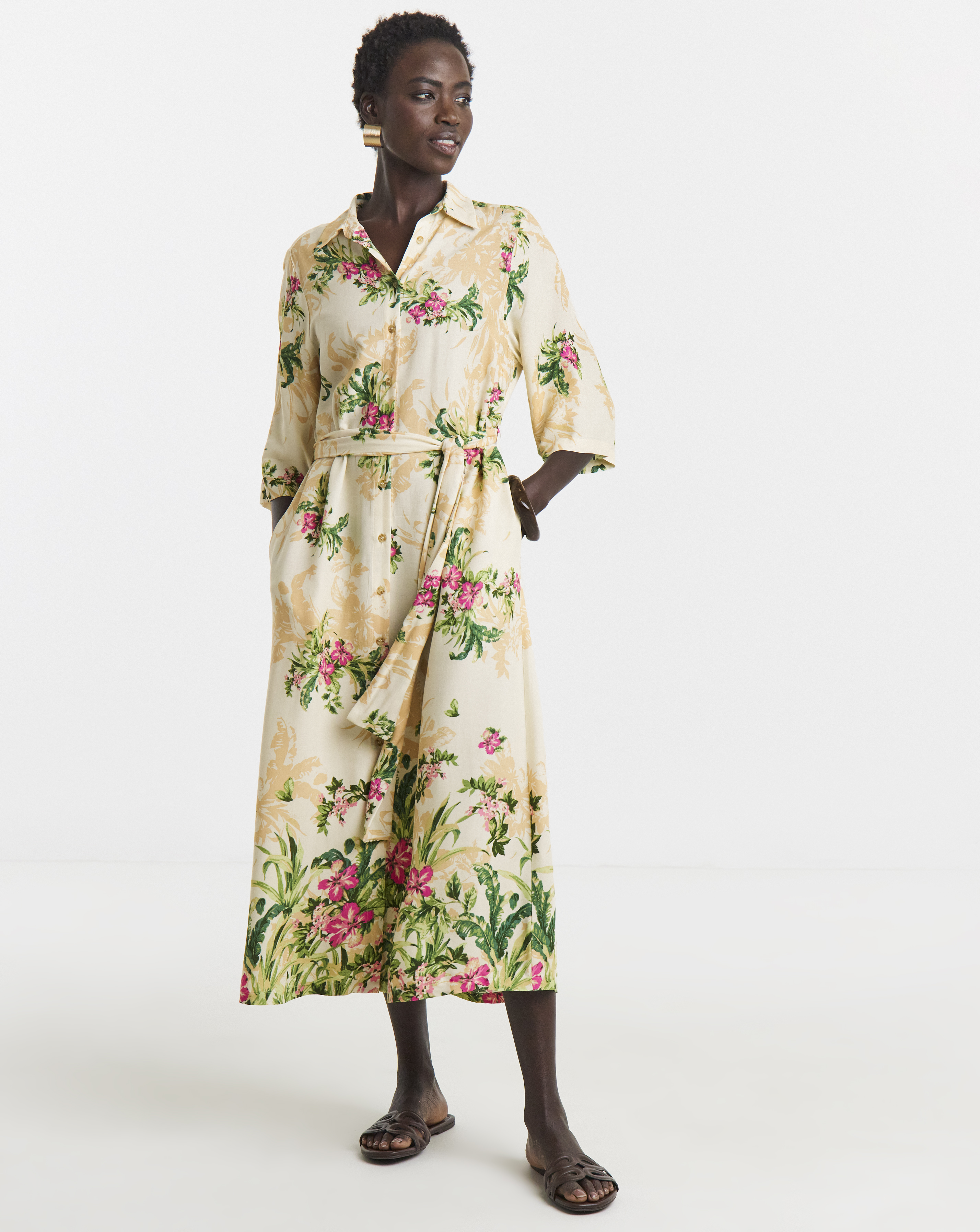 Floral Print Belted Shirt Dress