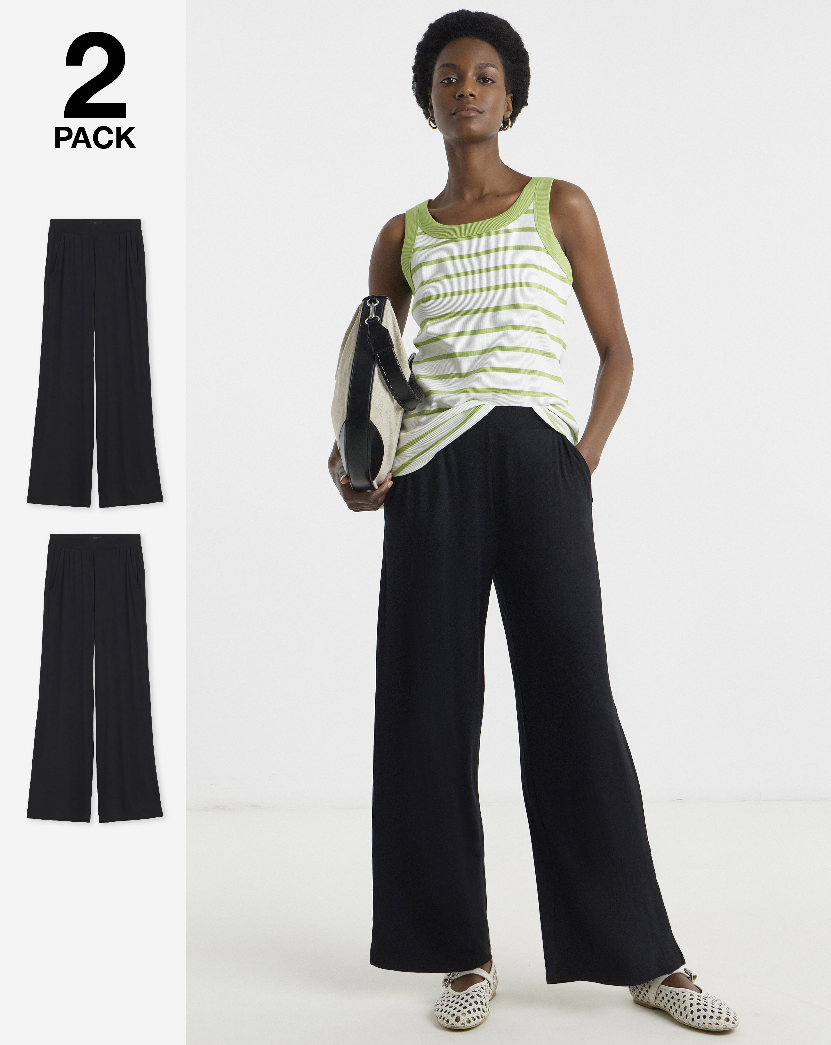 2 Pack Jersey Wide Leg Trousers