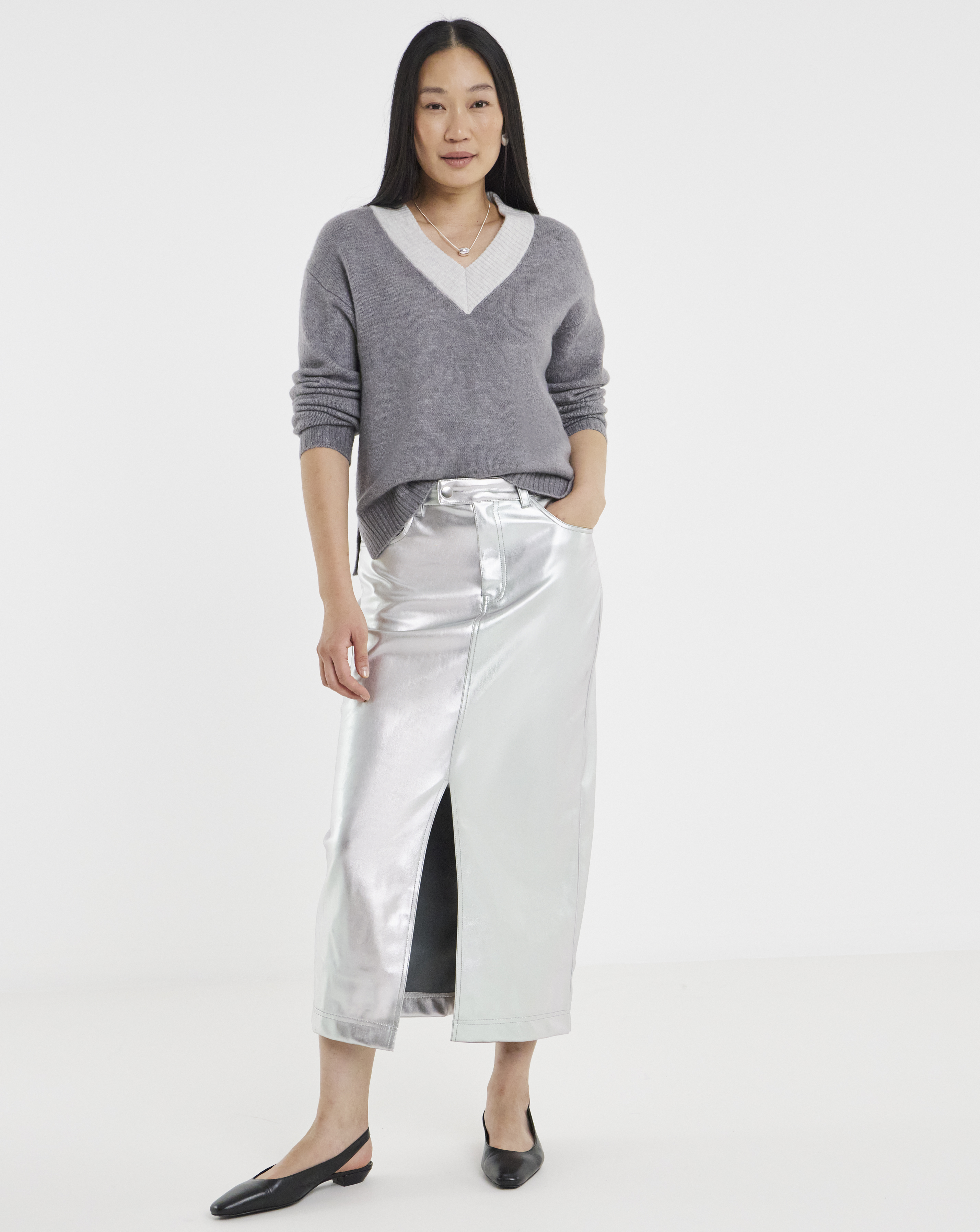 PU Leather Look Column Midaxi Skirt