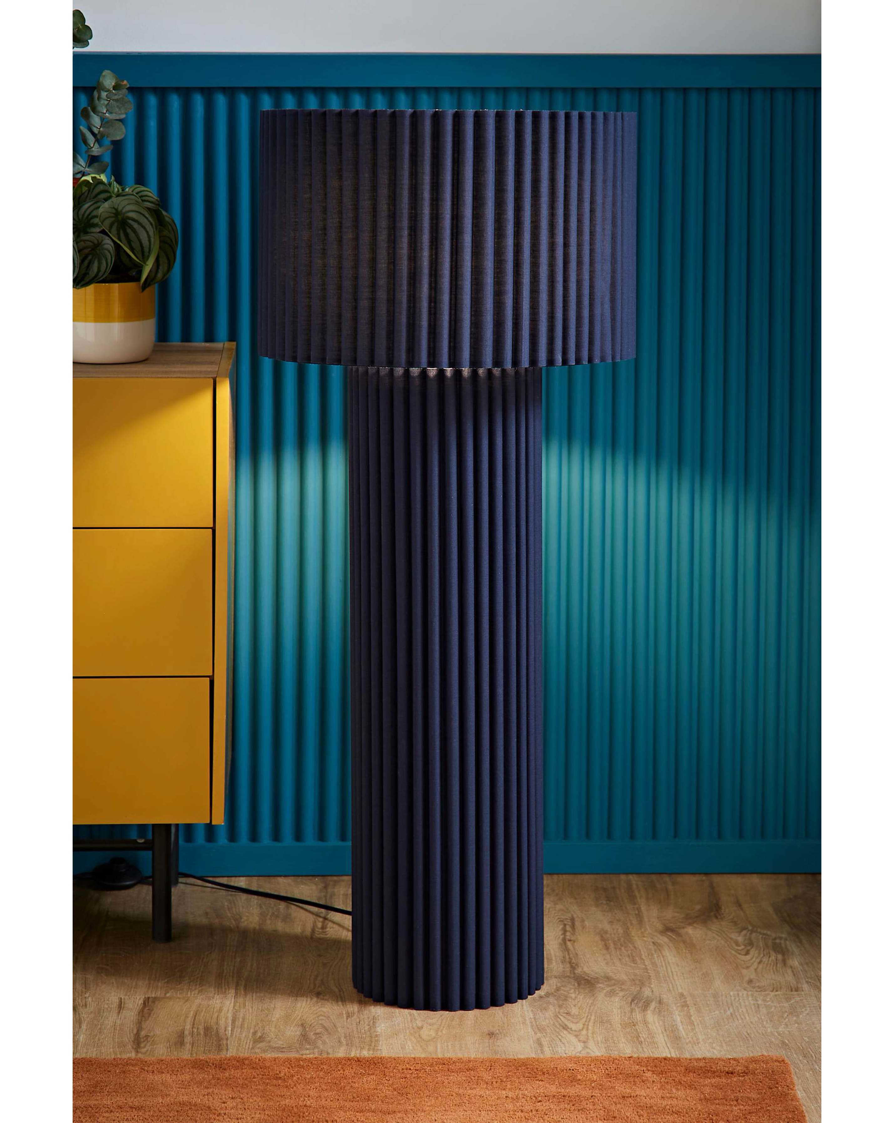 Lenny Navy Ribbed Floor Lamp