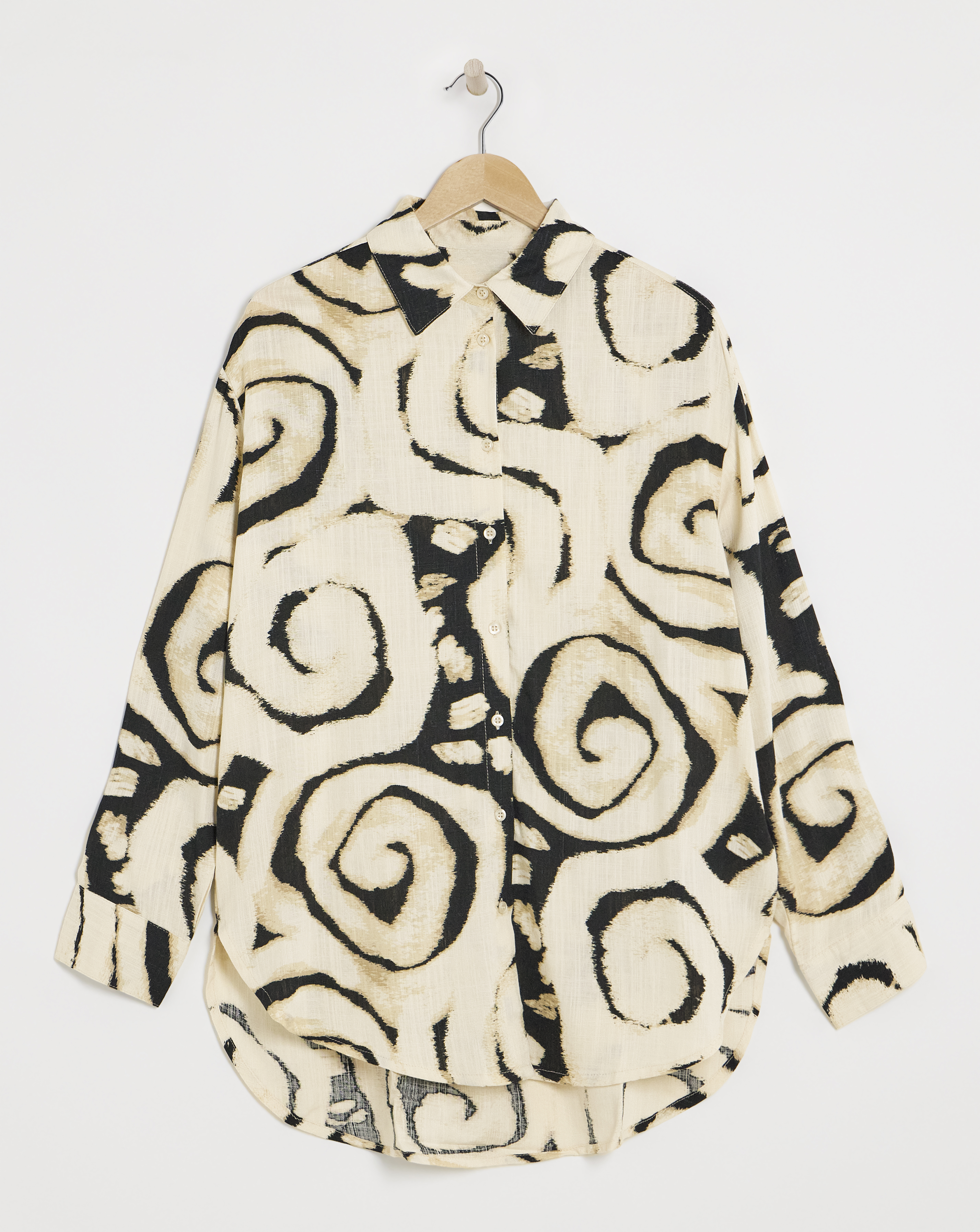 Simply Be Mono Print Linen Mix Shirt