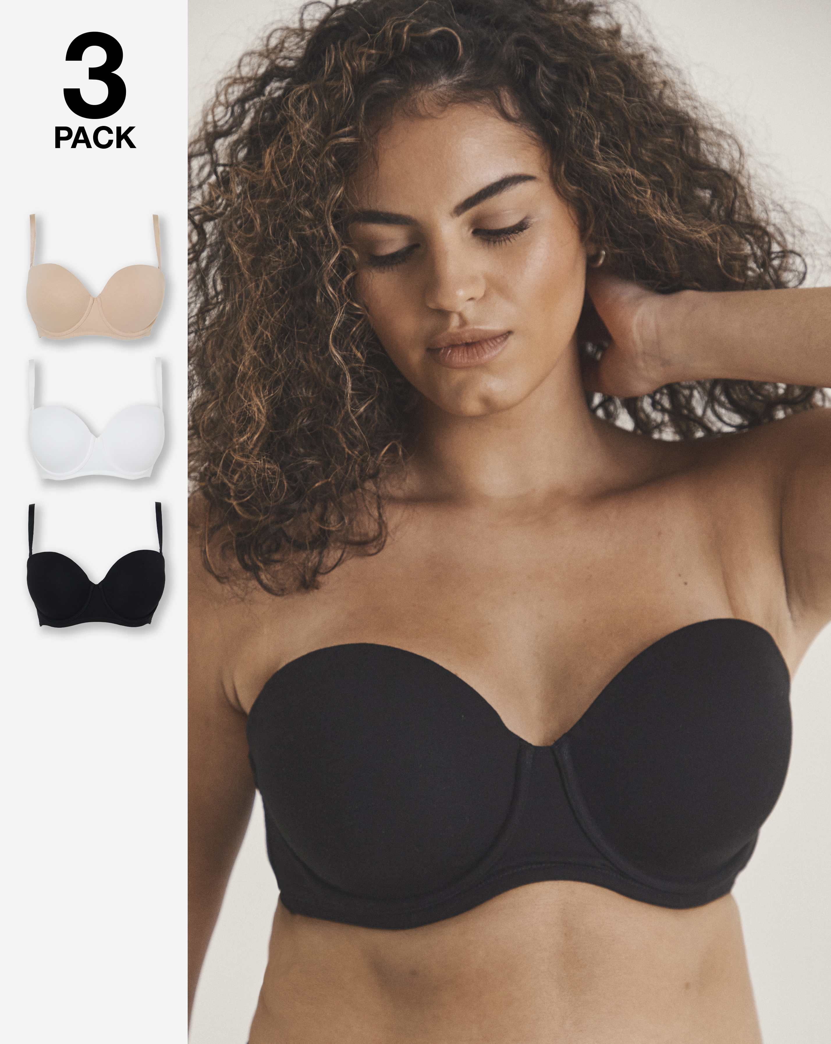 Pretty Secrets (3 Pack) Cotton Multiway Bras (B-F) Black/White/Blush