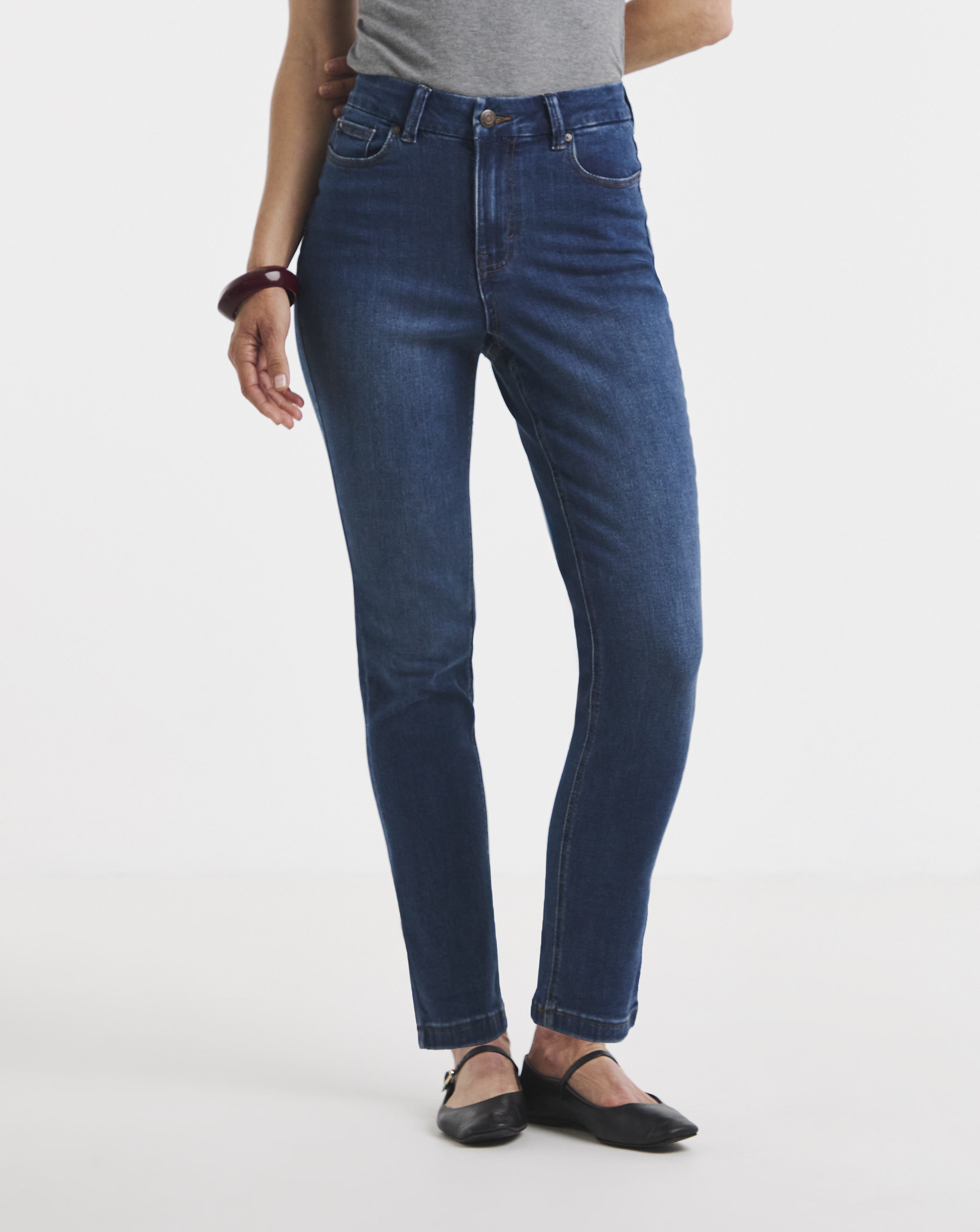 Mid Blue Stretch Denim Slim Leg Jeans