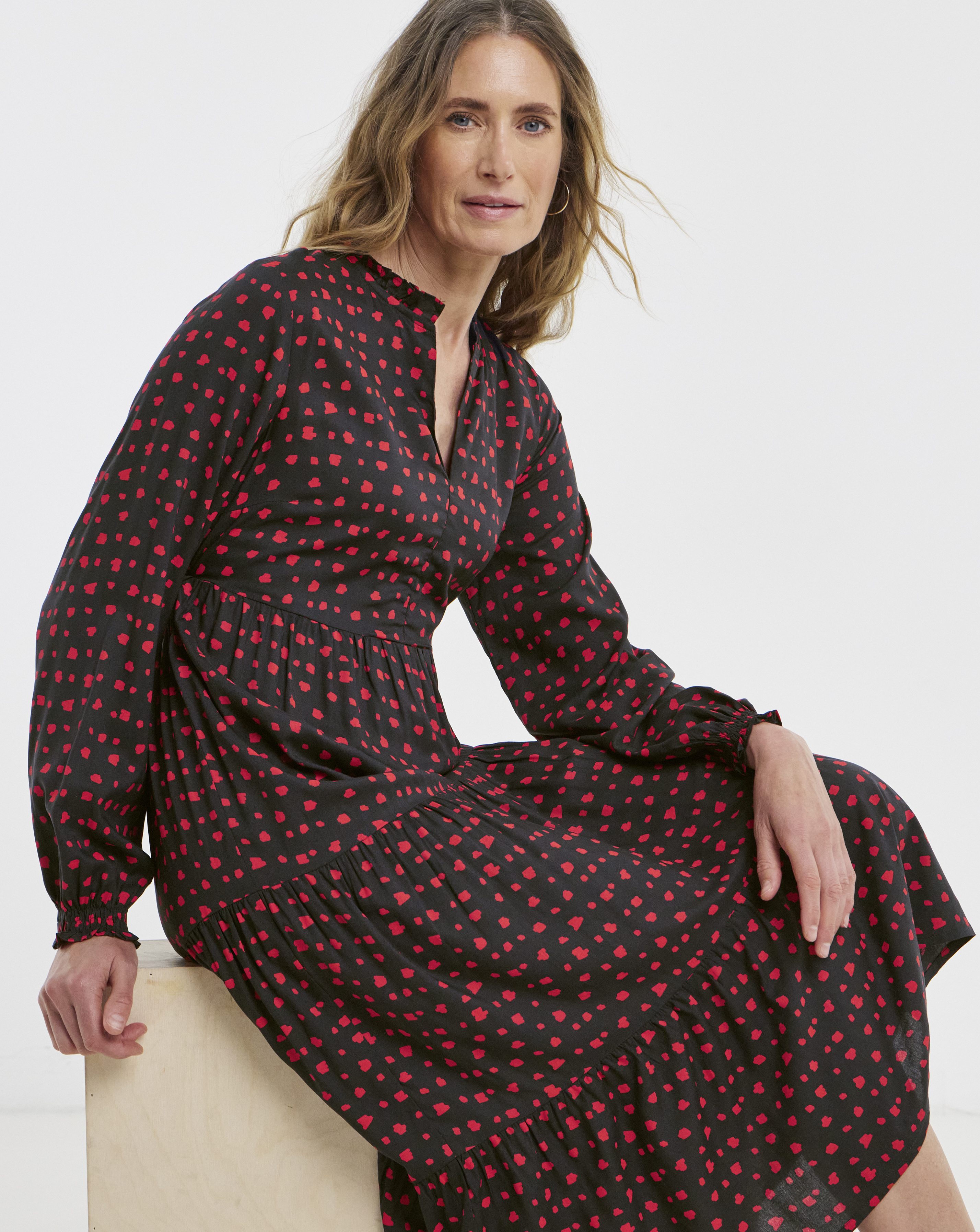 Balloon Sleeve Midi Smock Dress