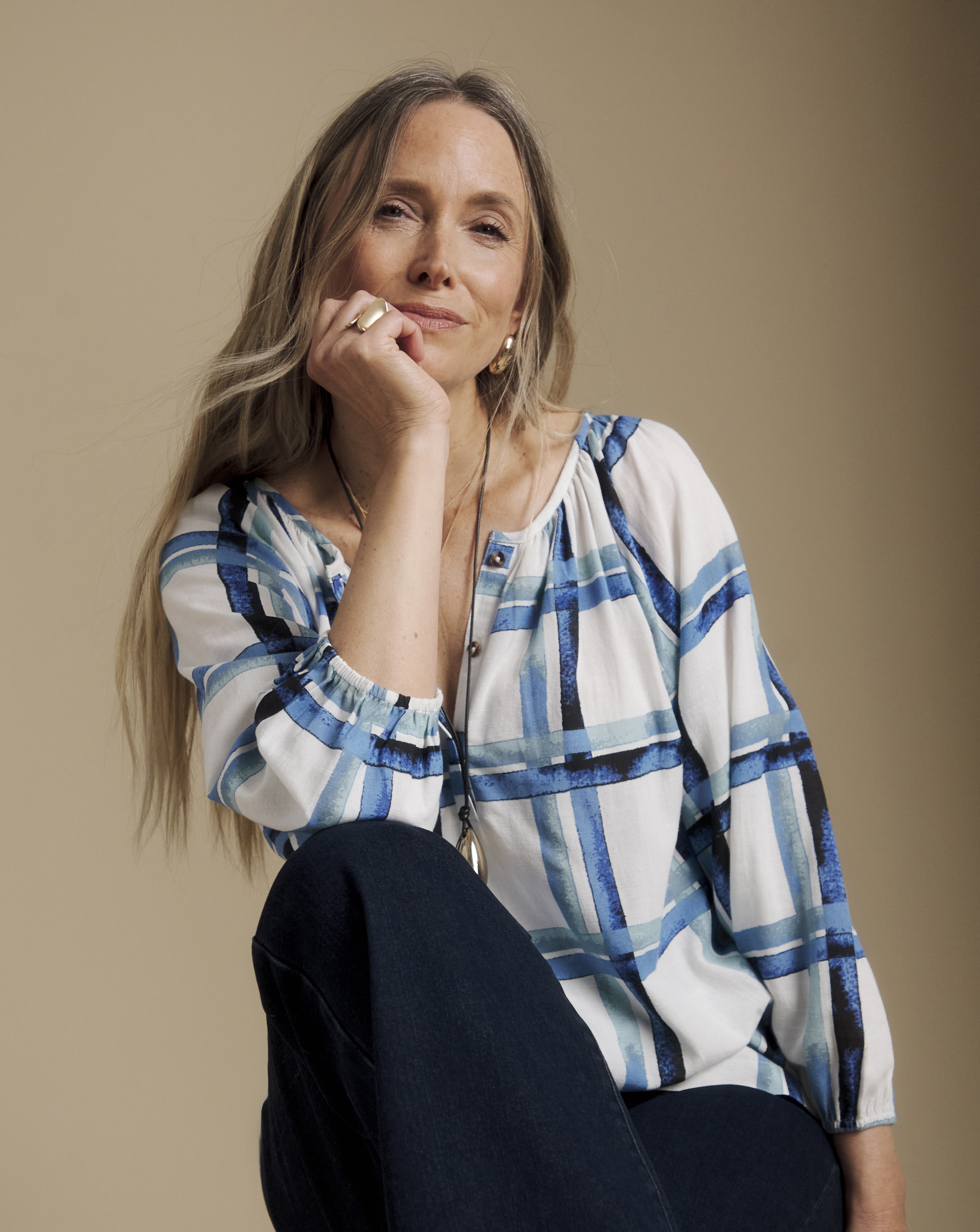 Julipa Check Print Linen Blend Blouse
