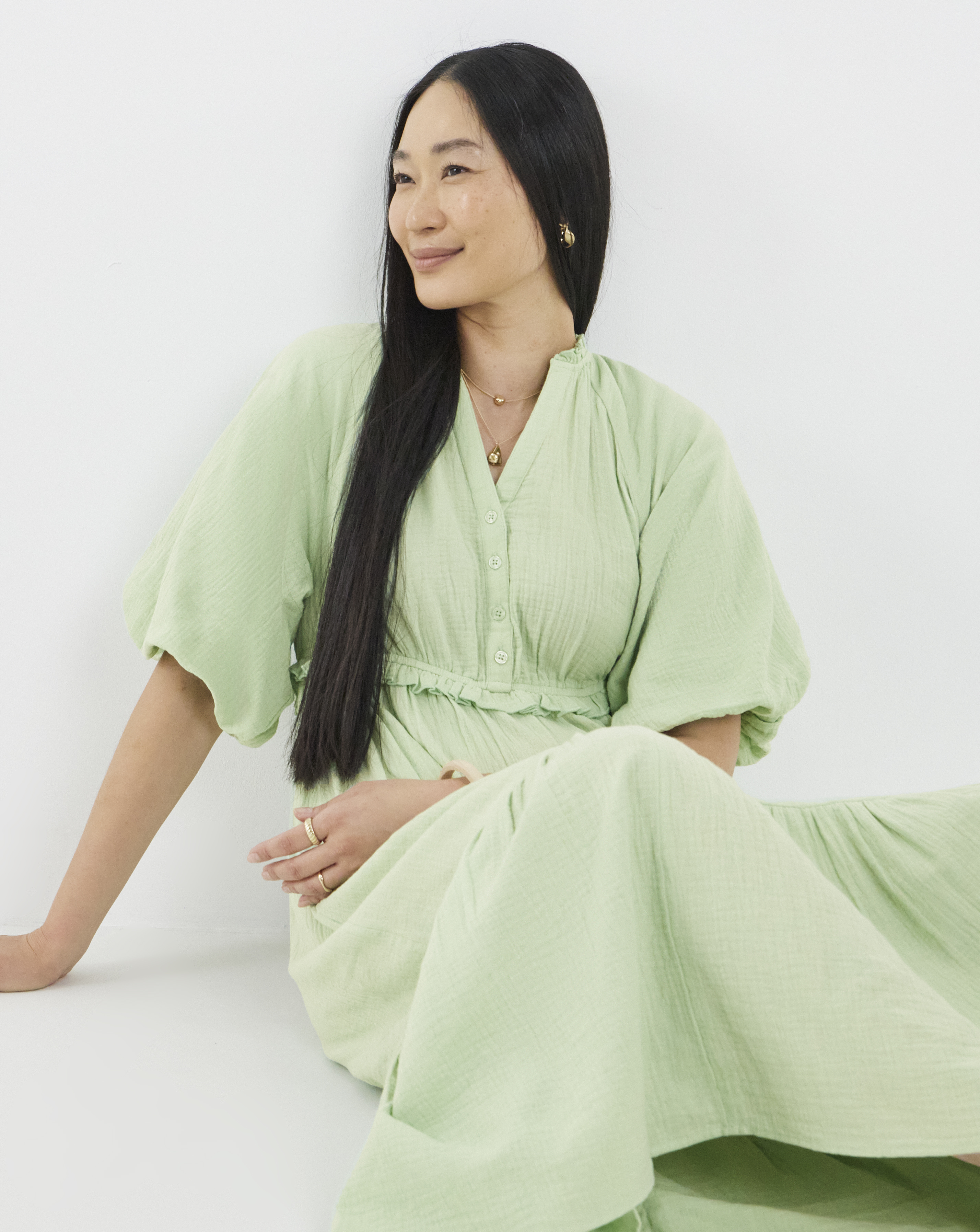 Pure Cotton Bubble Sleeve Maxi Dress