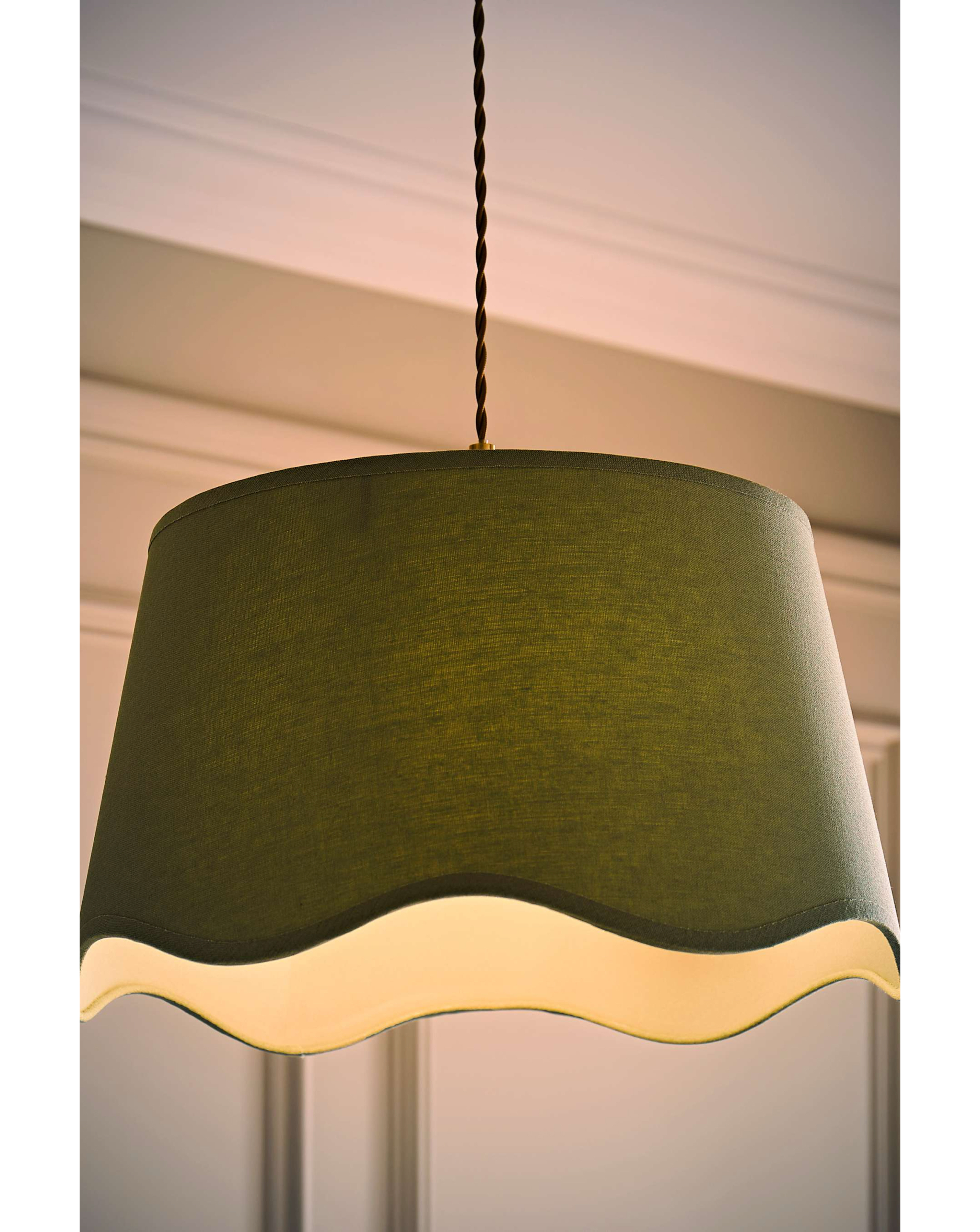 ValueLights Mabel Large Scalloped Bottom Sage Green Linen Shade 45cm