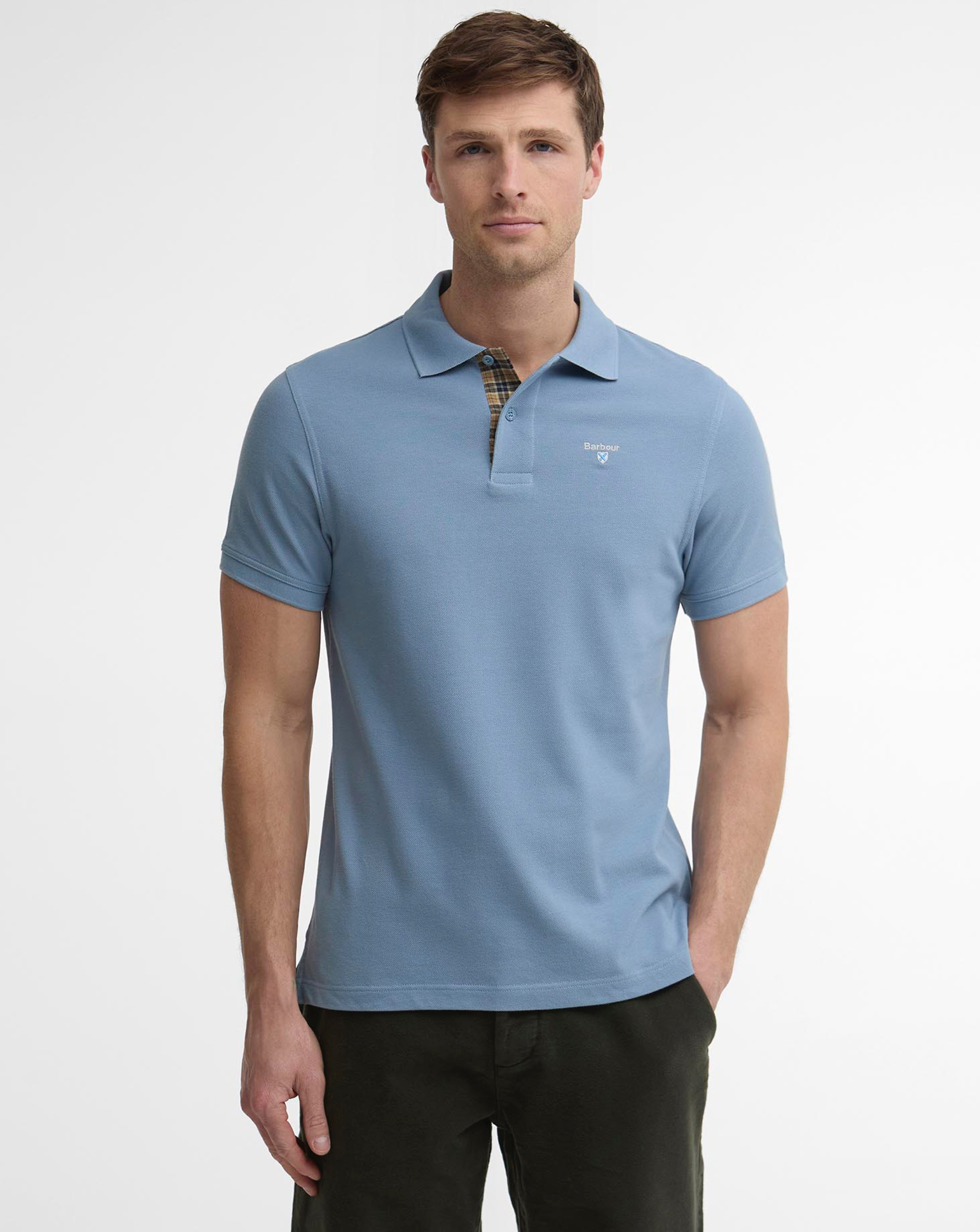 Barbour - Men's - Pique Polo Shirt - Tartan Trim - Blue - L
