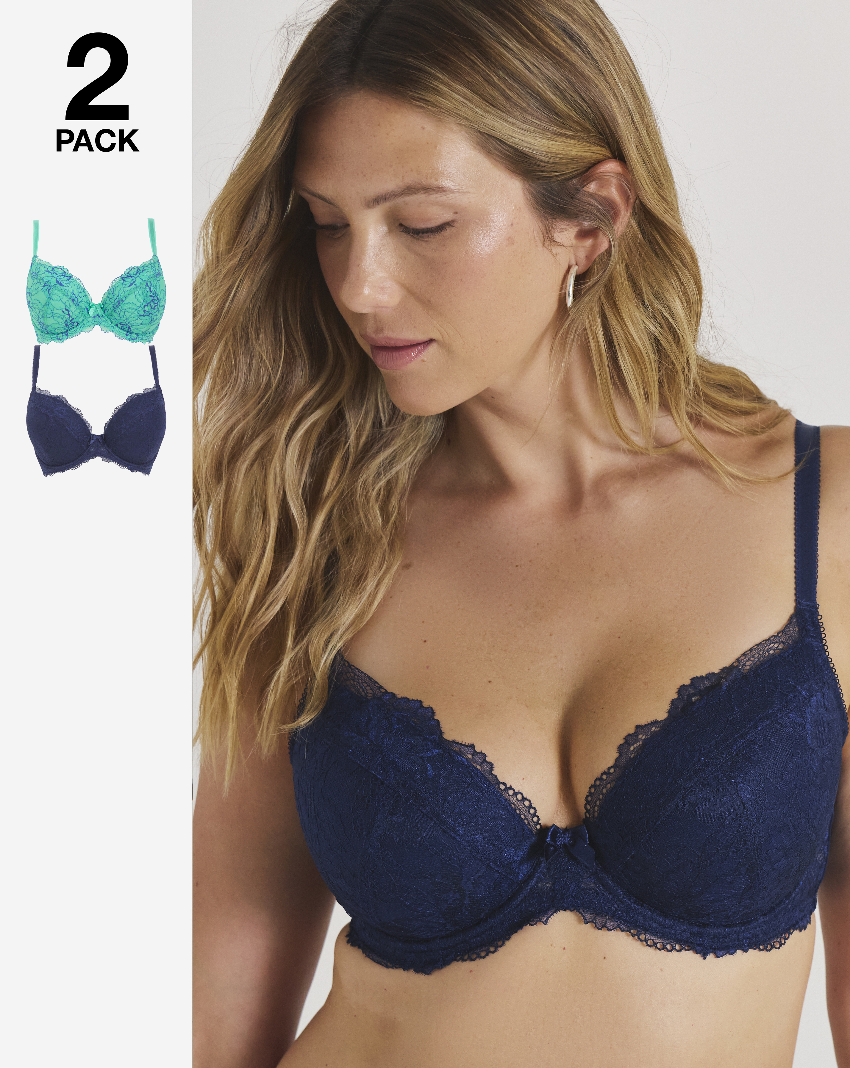 2 Pack Ella Lace Padded Plunge Bras