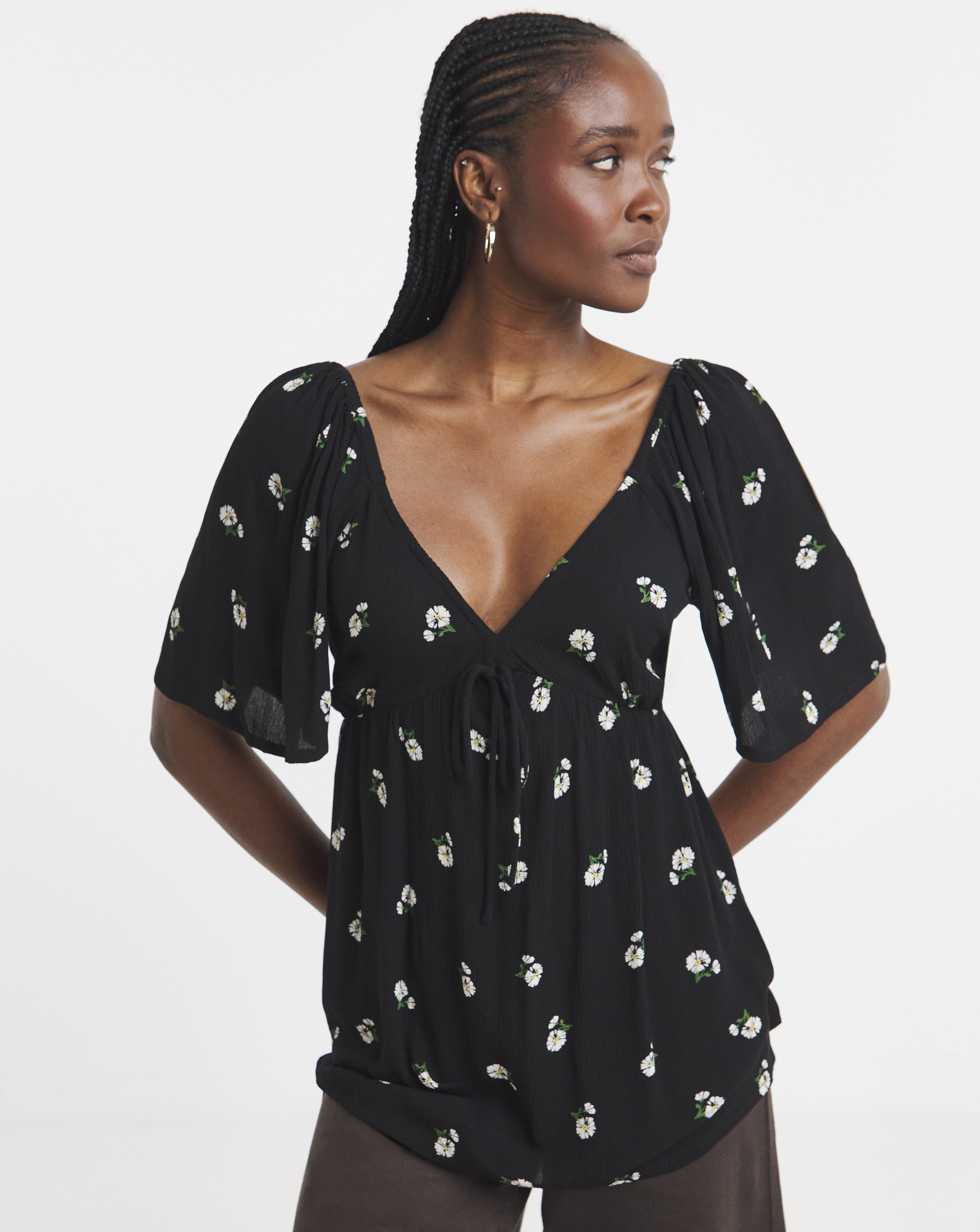 Simply Be Black Ditsy Crinkle Blouse