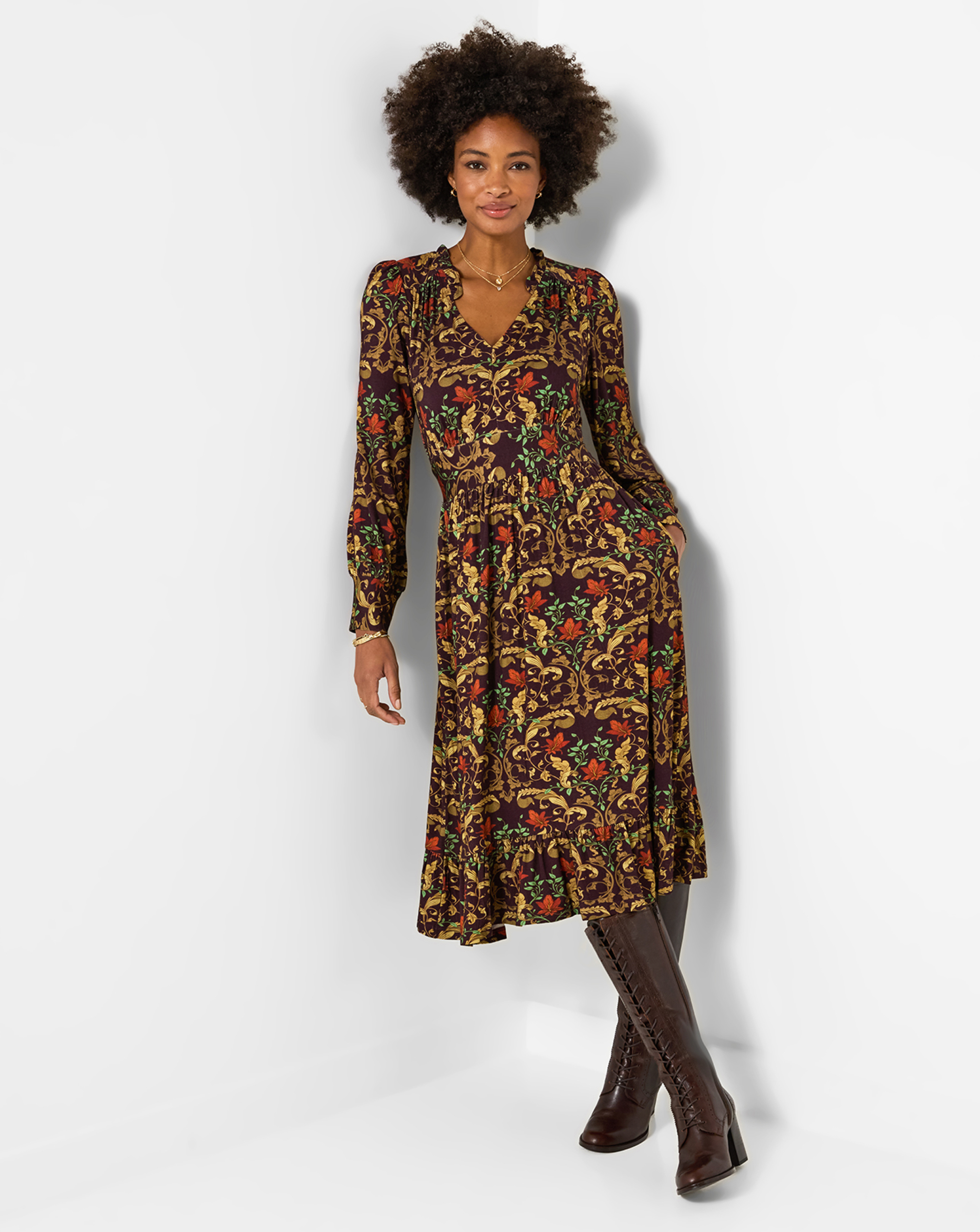 Joe Browns Jersey Midi Dress Brown Multi-Coloured - Joe Browns