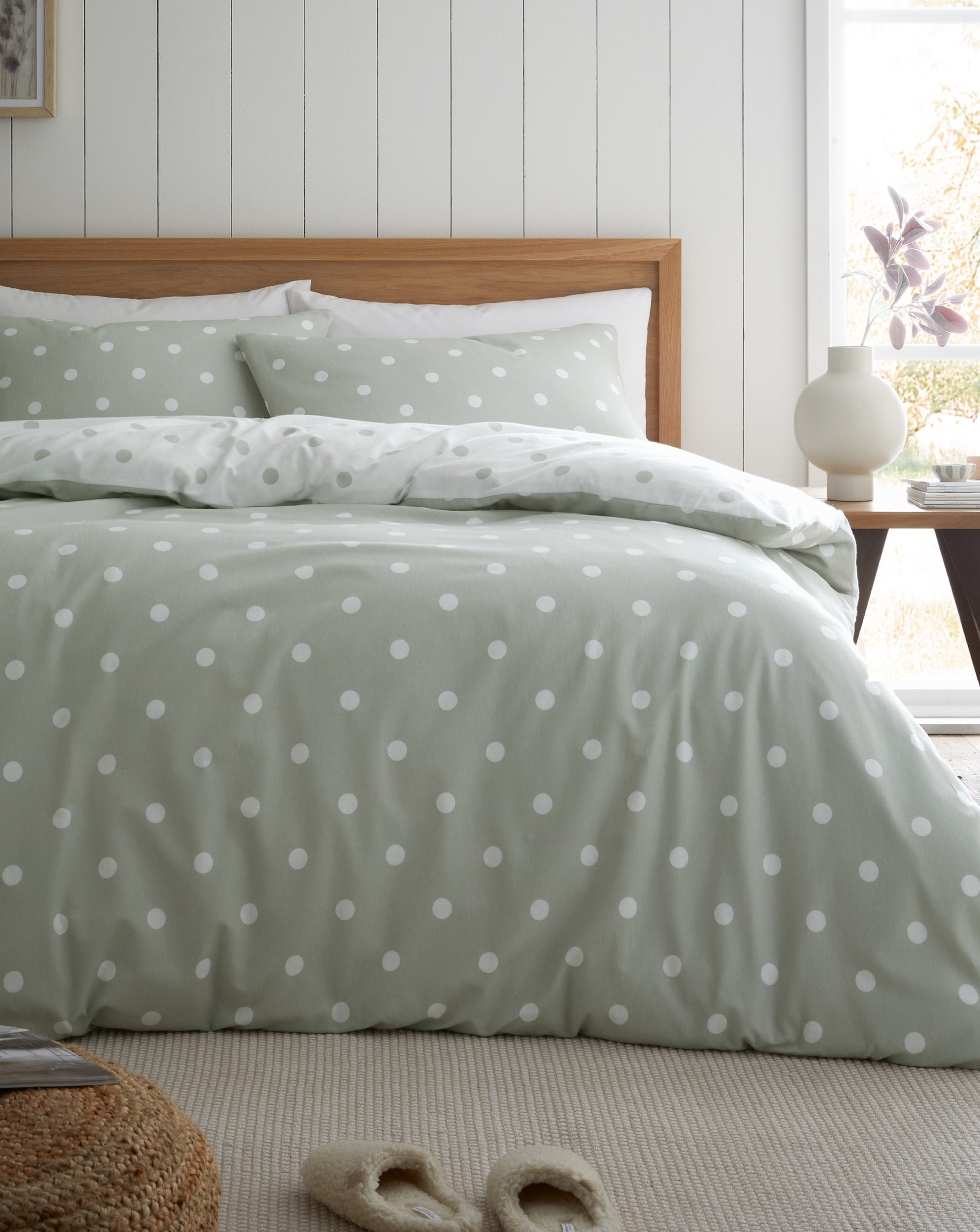 Catherine Lansfield Men's Green Cl Brushed Polka Dot Duvet Set Grn