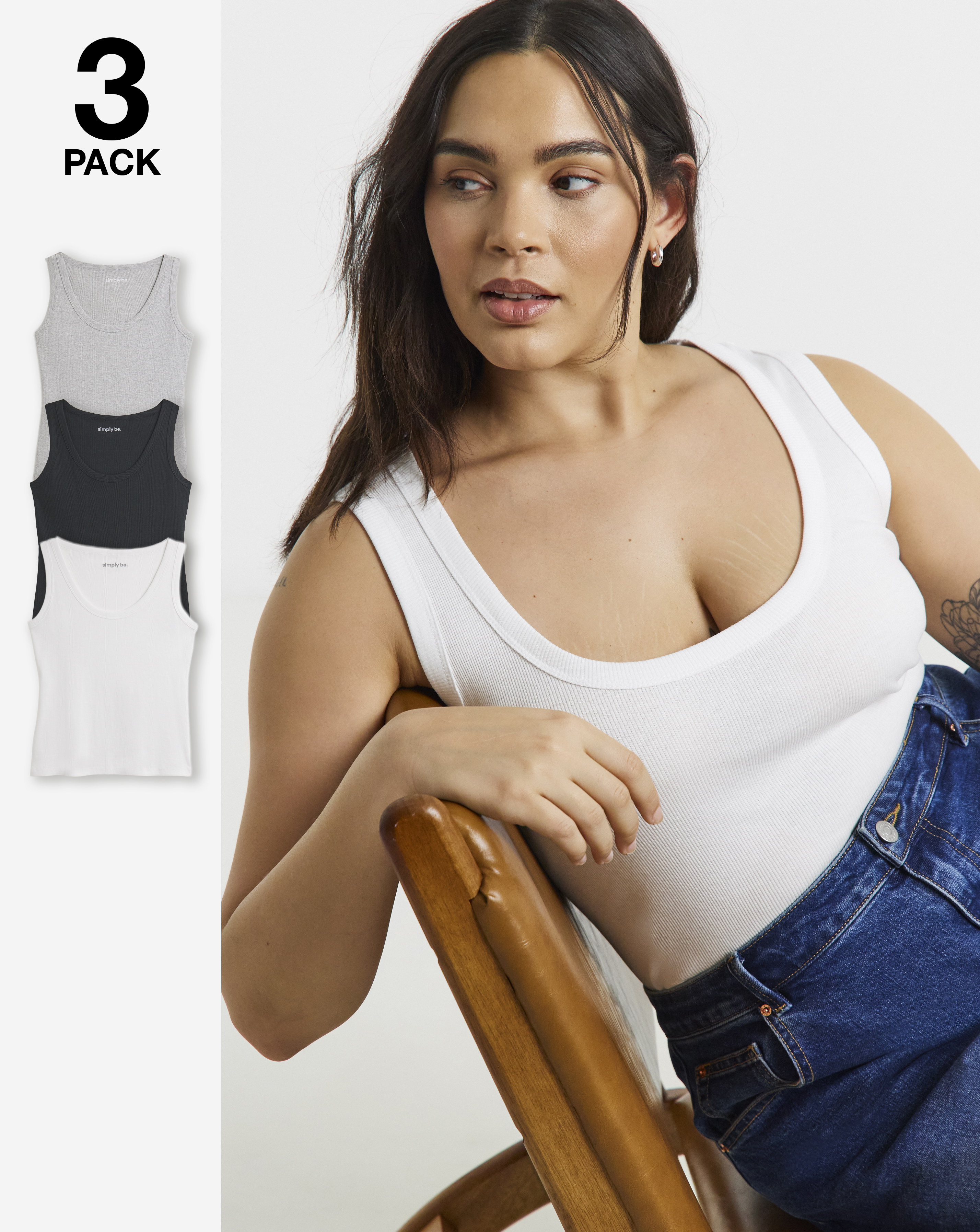 3 Pack Pure Cotton Scoop Neck Tanks