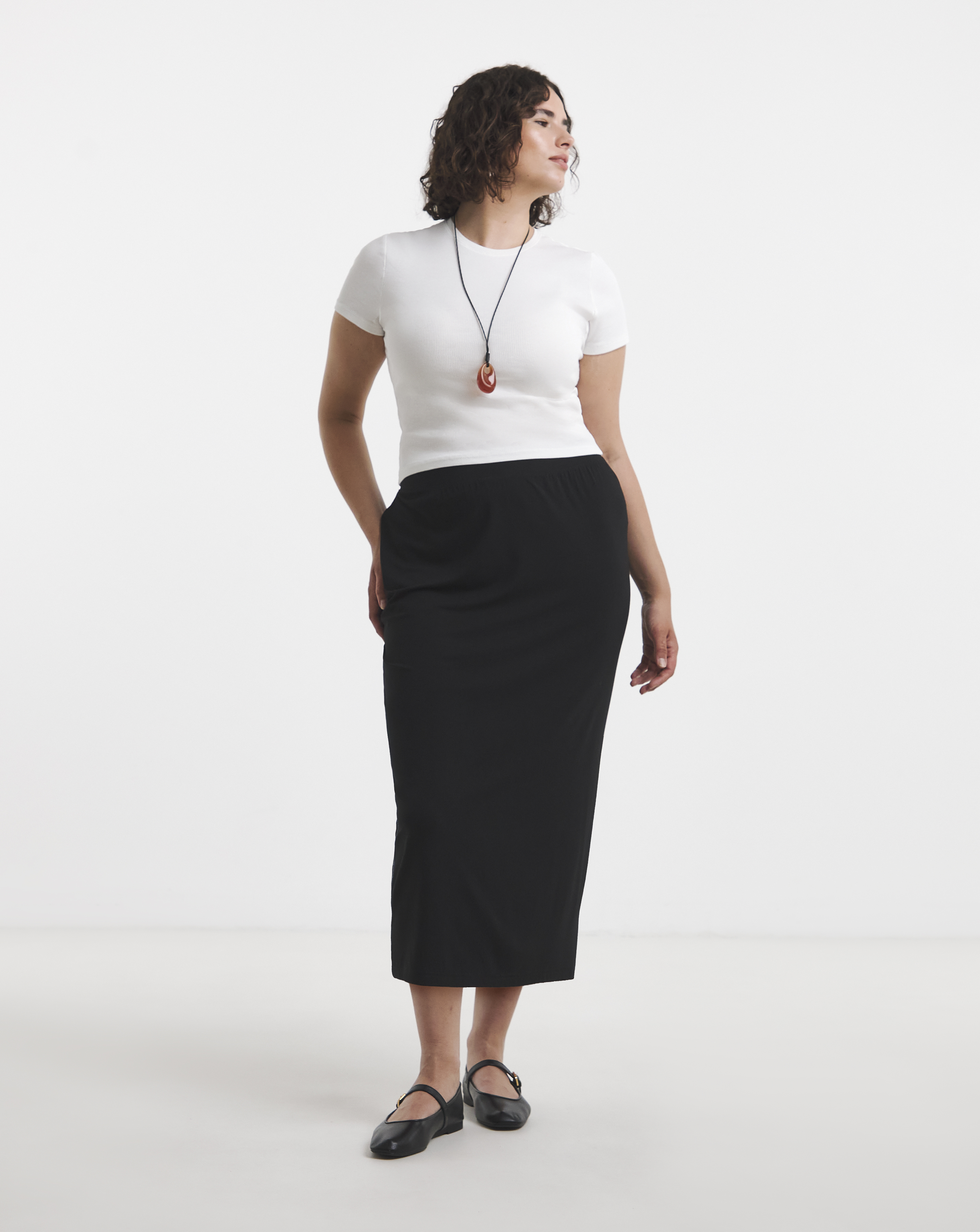 Black Jersey Tube Midi Skirt