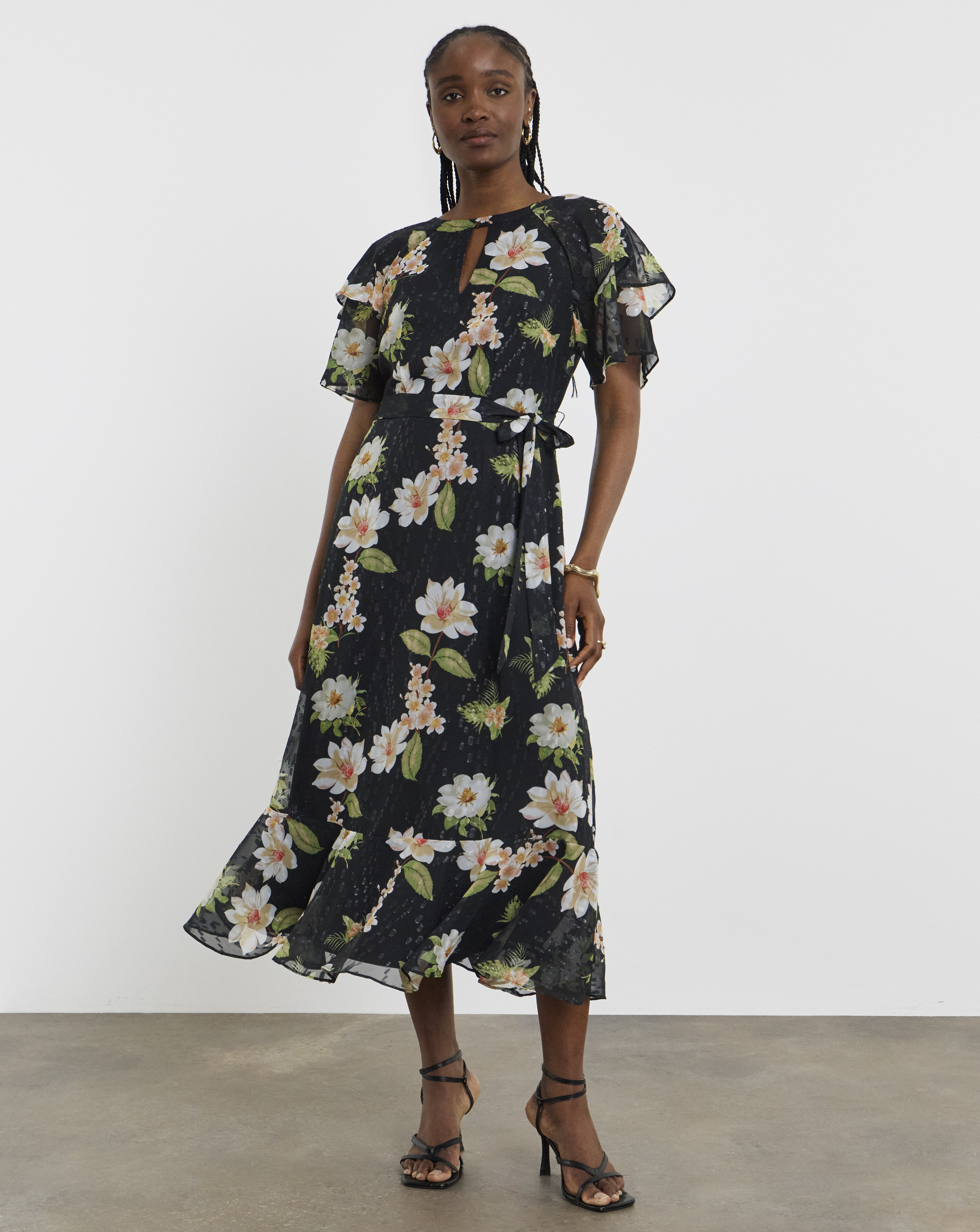 Joanna Hope Dobby Spot Tie Waist Dress